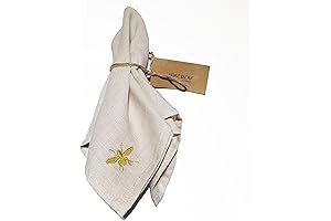 Natural Hemstitch Embroidered Bee Cloth Napkins - 100% Pure Linen Dinner Napkins...