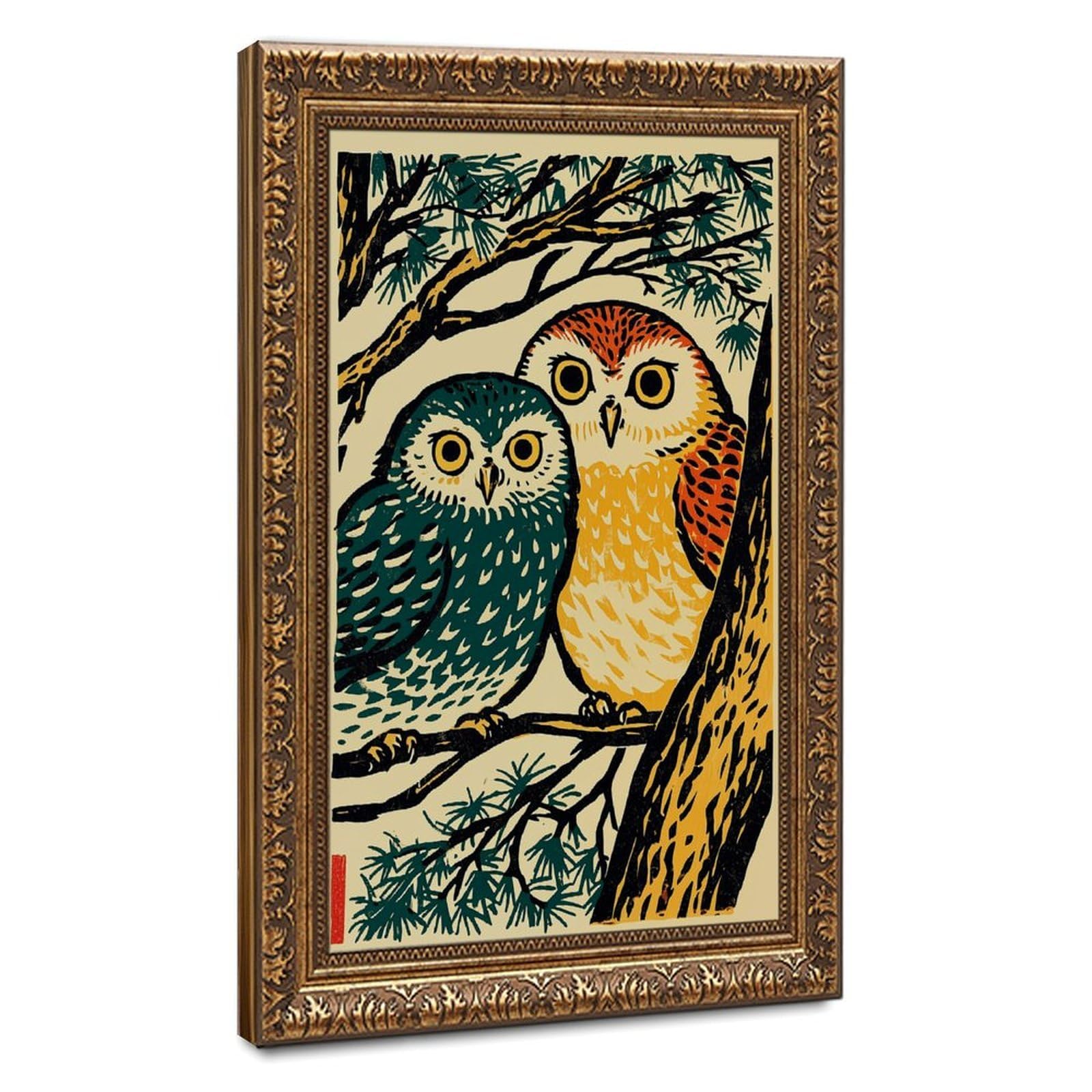 AYINUER Two Owls On Tree Branch Poster Canvas Poster