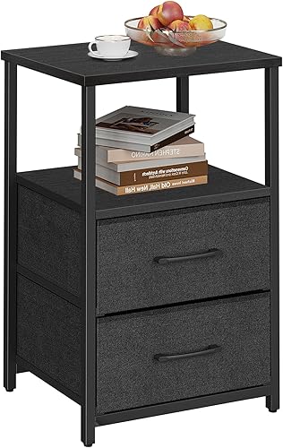 Miniatura 16 de TUTOTAK Mesa auxiliar con estación de carga, mesita de noche, mesa auxiliar con 2 puertos USB y tomacorrientes, mesita de noche con cajón de tela,