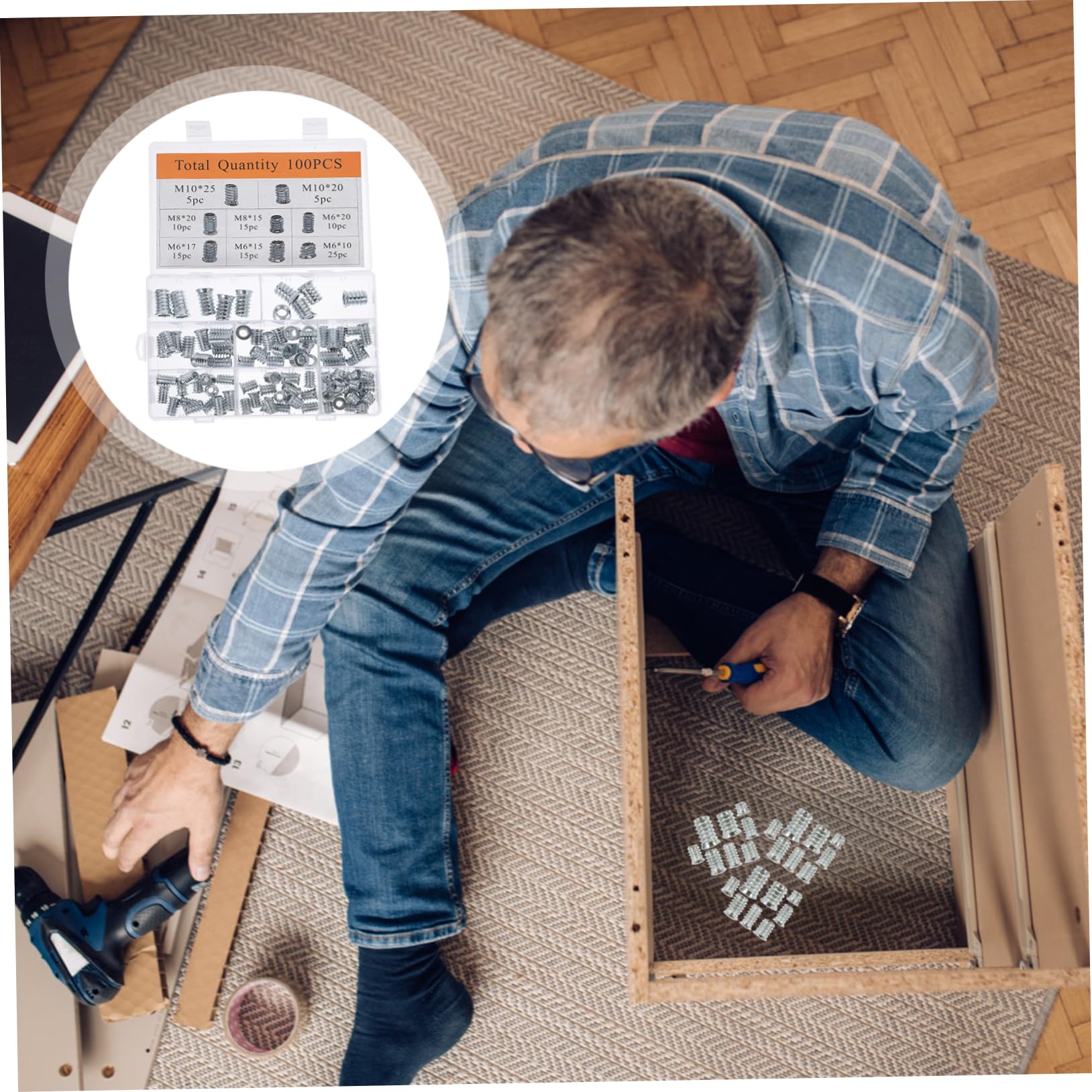 JECOMPRIS 1Set Threaded Insert Nut for Wood Furniture Inserts with Plating Sturdy Design for Softwood Hardwood for Easy Fastening Furniture Projects