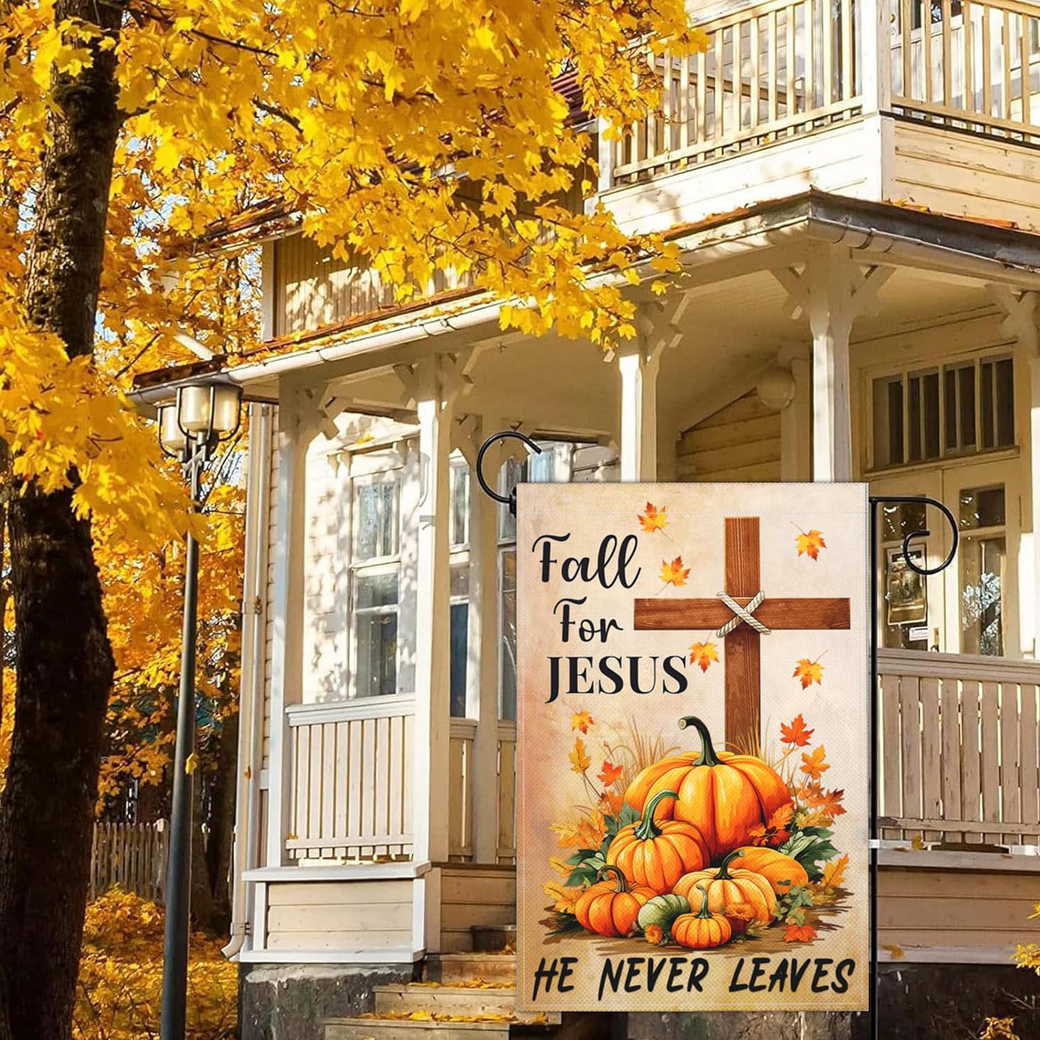 3Ply Fall for Jesus He Never Leaves Garden Flag Fall Pumpkin Garden Flags for Outside 12x18 Double Sided Polyester Autumn Thanksgiving Garden Flag House Yard Sign Decorations - Image 7