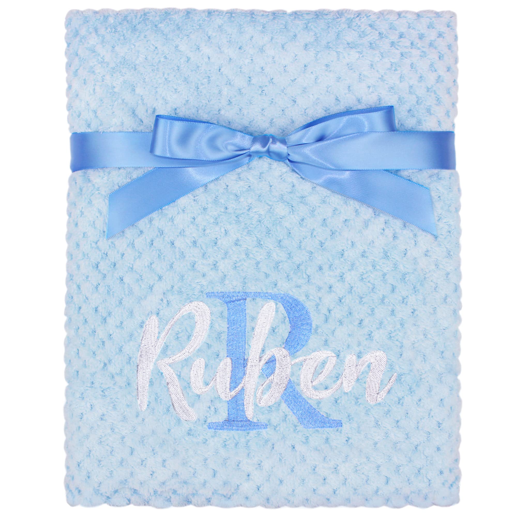 Teddyt's Blue Personalised Baby Embroidered Name And Initial Waffle Blanket (Blue)