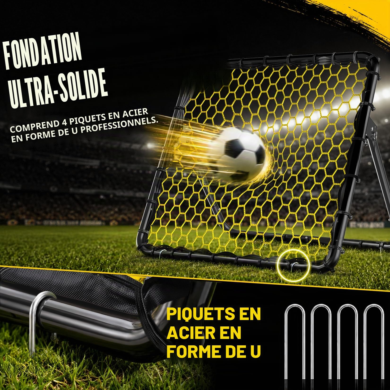 Happy Jump Filet de Rebond Football 1x1m – Angles Réglables, Structure en Nid d’Abeille, Améliore la Technique et Les Réflexes, Idéal Débutants & Confirmés