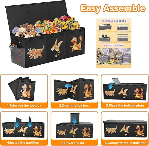Miniatura 8 de Caja de juguetes extra grande, plegable, resistente, organizadora de juguetes, cestas de dinosaurios con tapas para niños y niñas, sala de estar,