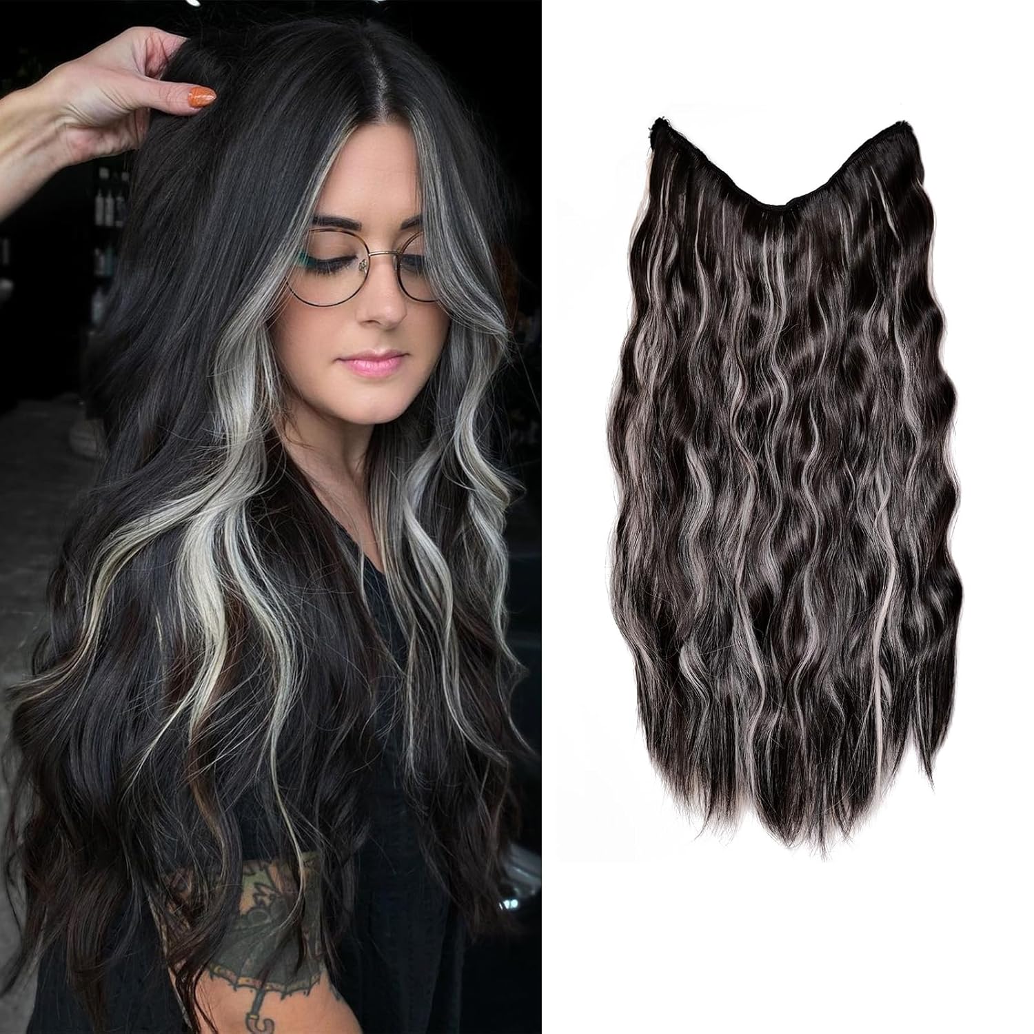 Halo Hair Extension 20 Inch Black and White Hair Extension