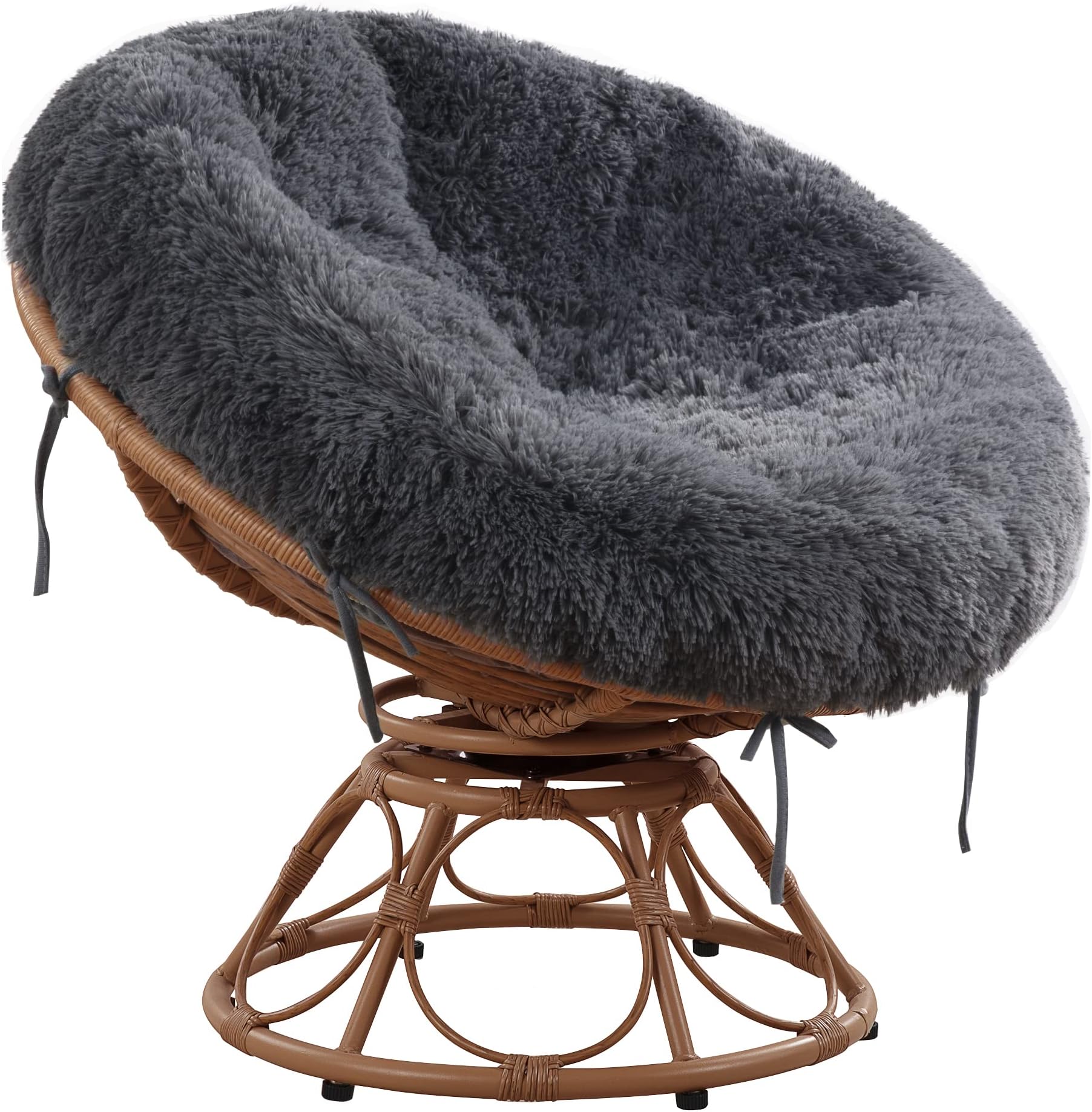 HOMBYS Shaggy Cover for Papasan Cushion, Fluffy Plush Faux Fur Zippered Slipcover Only, Removable and Machine Washable Chair Cushion Covers with 8 Ties- 50 Inch (Fit 44-48inch, Grey)