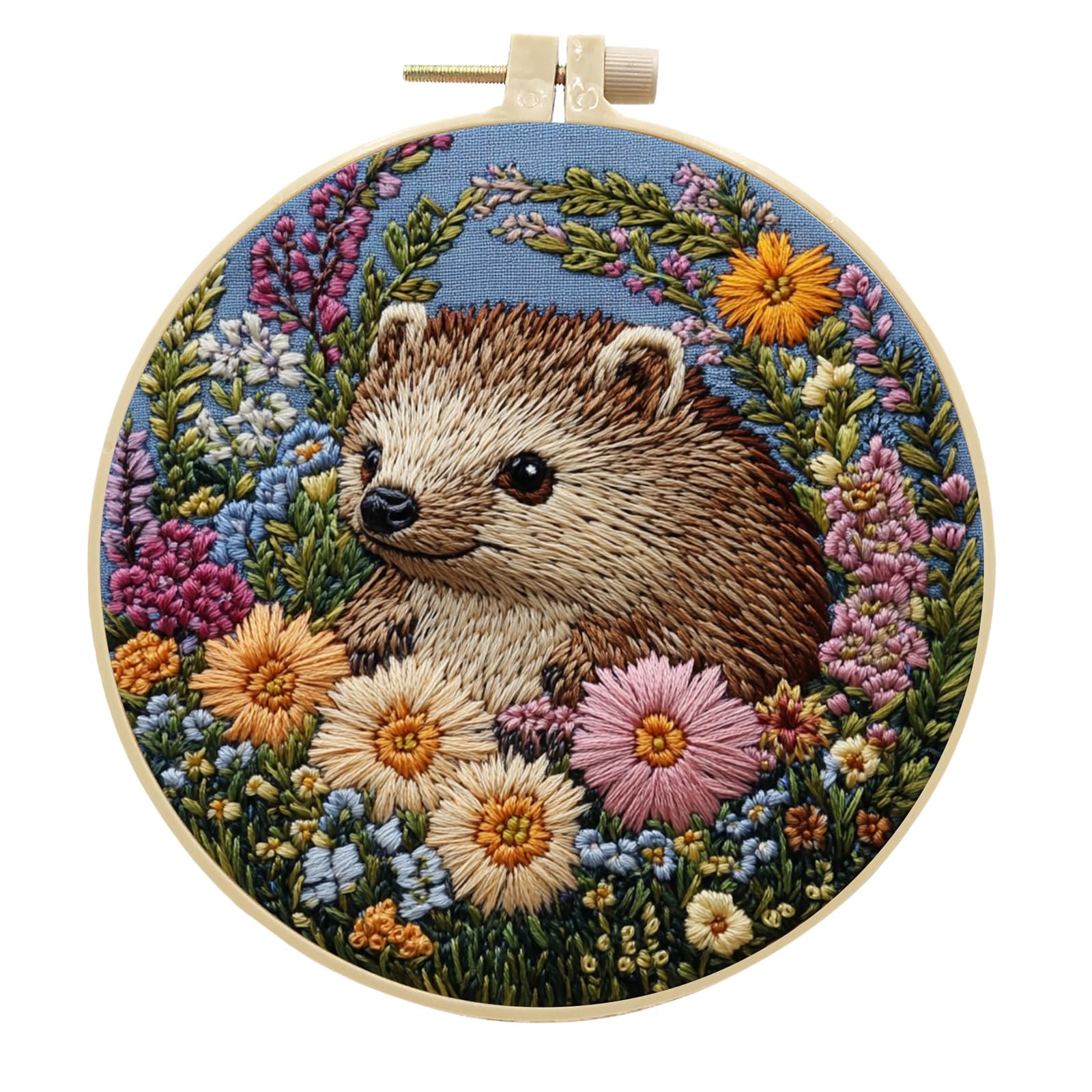 InteDesign Embroidery Kits for Adult Beginners, DIY Embroidery Starter Kit with Flowers Bird Pattern Instruction,Bamboo Hoops, Threads and Needles (Hedgehog) โ image 1