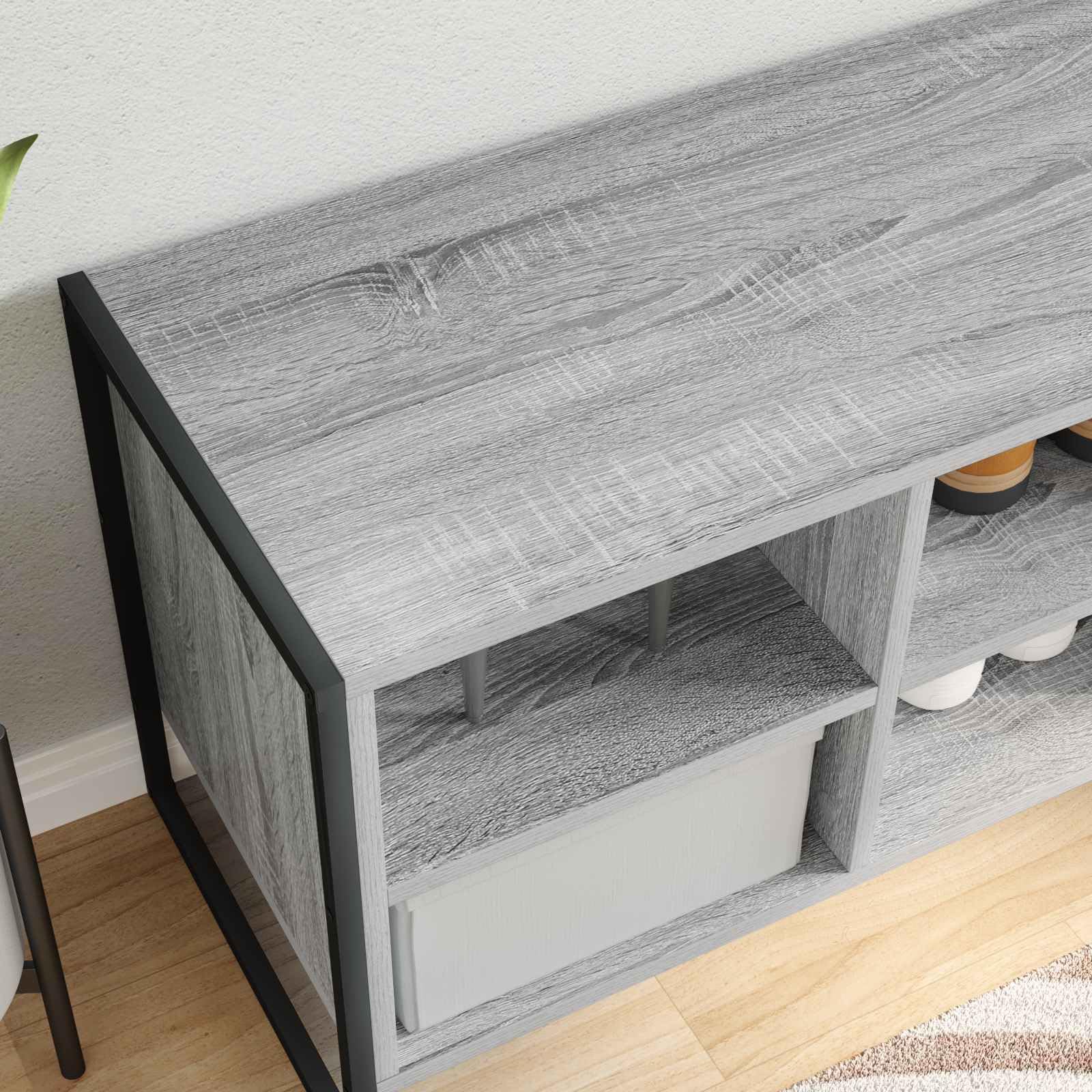 Schuhschrank Graues Sonoma Holzwerkstoff 60 x 35 x 44 cm, platzsparendes Schuhregal mit Klapptüren, Stabiler Schuhständer für Flur, Diele, Schlafzimmer, Organizer und Aufbewahrung