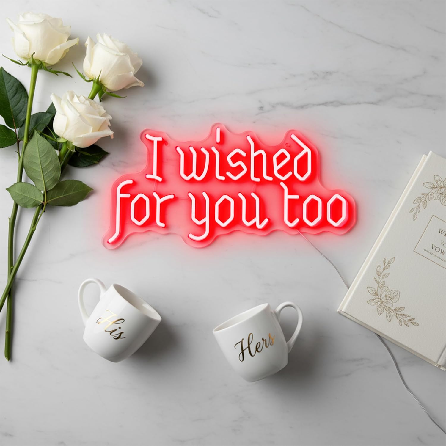 I Wished For You Too LED Neon Sign Romantic Bedroom Decor Red Gothic Light Couple Gift Anniversary Valentine's Day Present Wedding Party Backdrop Gothic Wedding Gifts