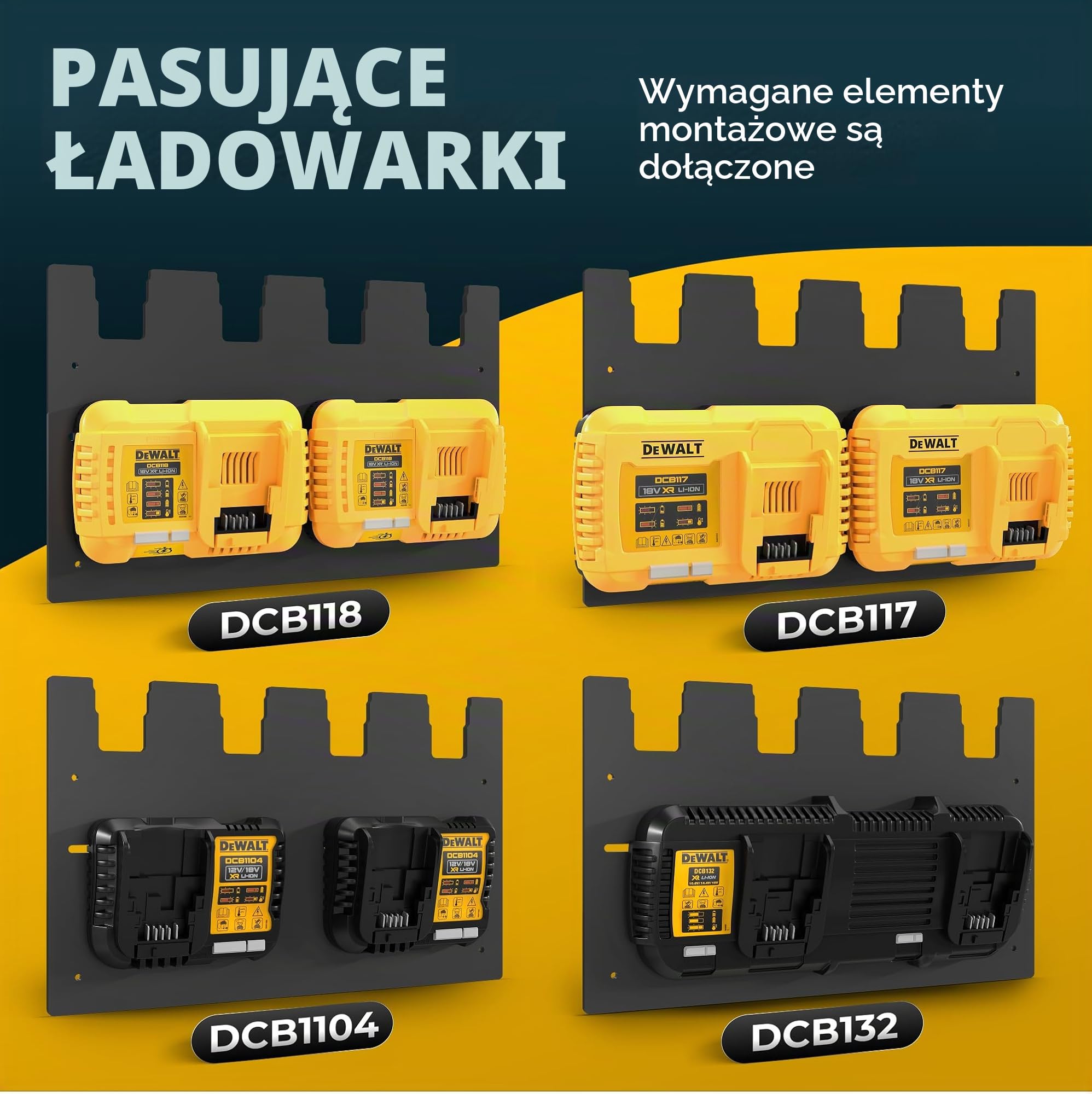 Wandfest Uchwyt ścienny do akumulatorów i ładowarek DeWalt | w zestawie materiał mocujący [Made in Austria] uchwyt na akumulator na 1-4 akumulatory | teraz więcej porządku w warsztacie i garażu