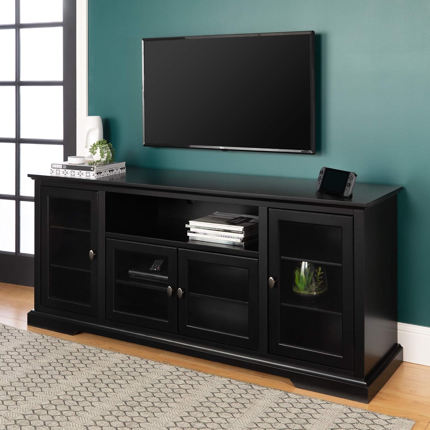 Walker Edison Concord Classic Glass Door Storage TV Console for TVs up