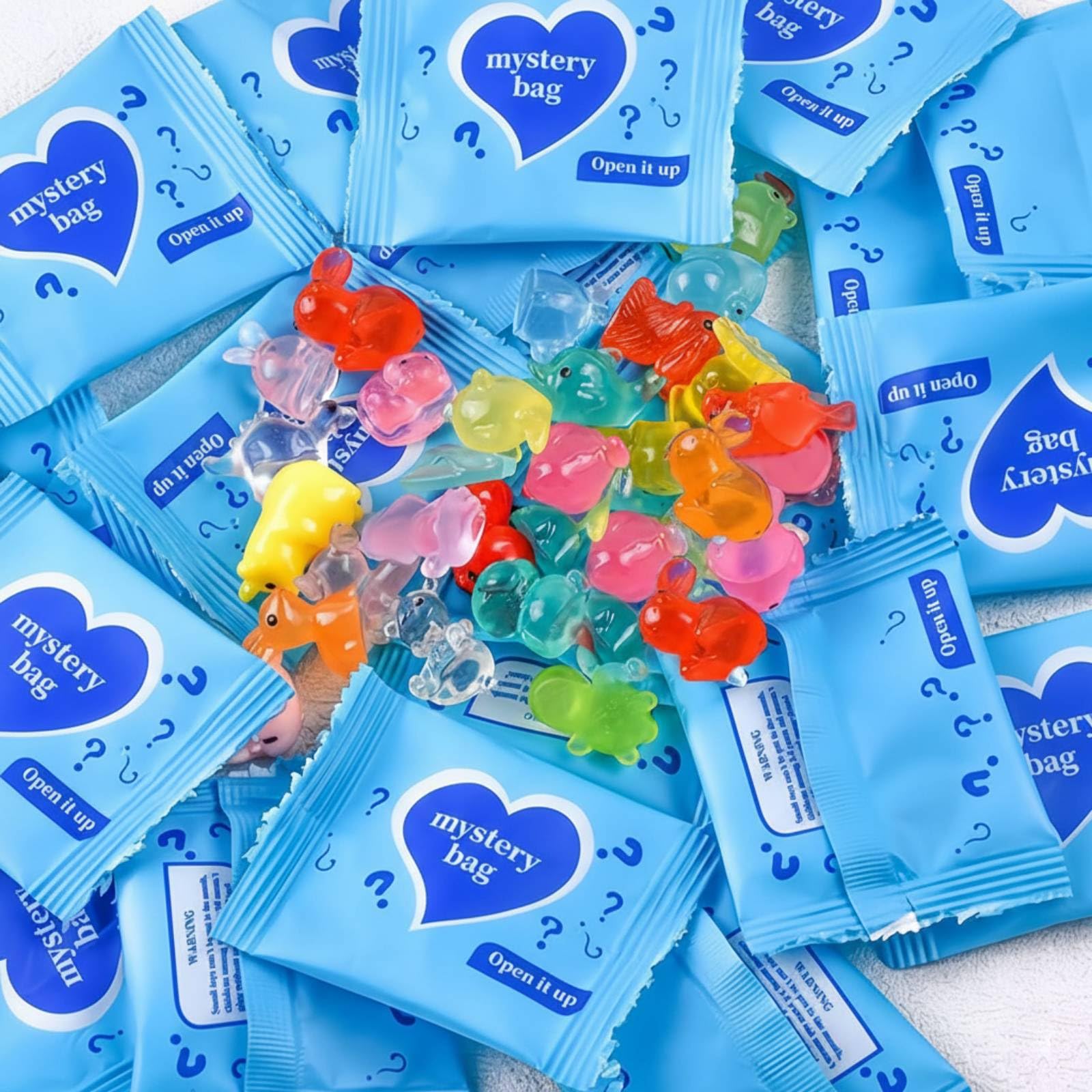 50pcs Mini Glow in The Dark Animal Resin Models, Mystery Resin Animals Individually Wrapped Blind Bag Hide Small Luminous Figures DIY Fairy Garden House Micro Landscape Aquarium Decor Ran-dom (A)