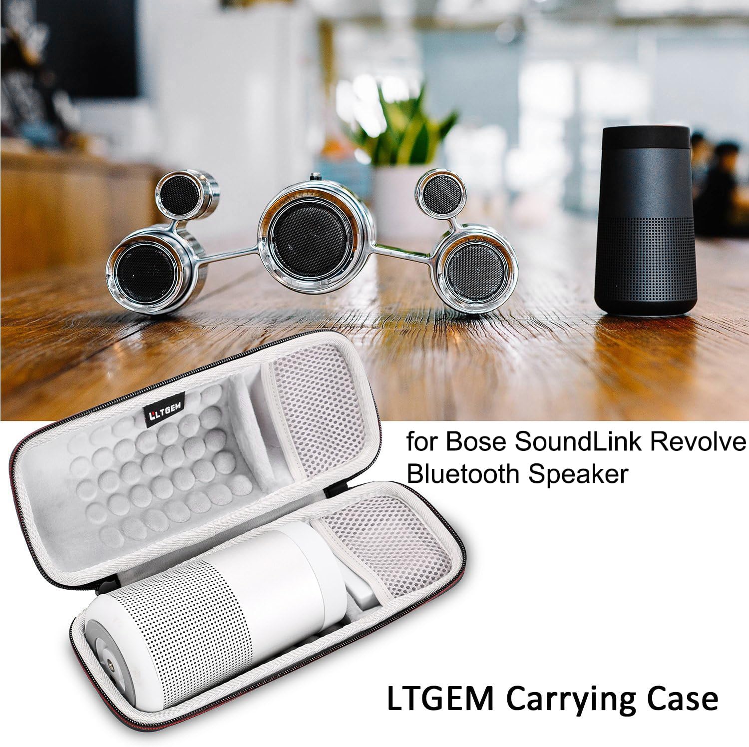 LTGEM EVA Hard Case for Bose SoundLink Revolve or Revolve (Series II) Bluetooth Speaker with Mesh Pocket-Black
