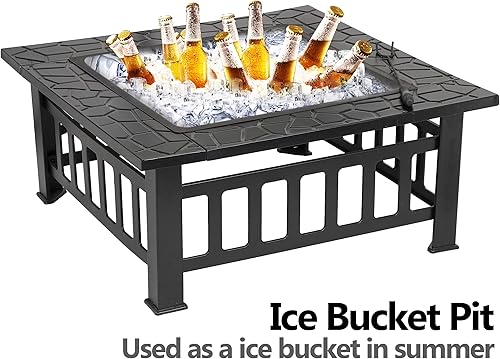 Miniatura 3 de JungleA Mesa cuadrada de metal para exteriores de 32 pulgadas, para barbacoa, fogata, patio trasero, estufa de jardín con cubierta para lluvia,