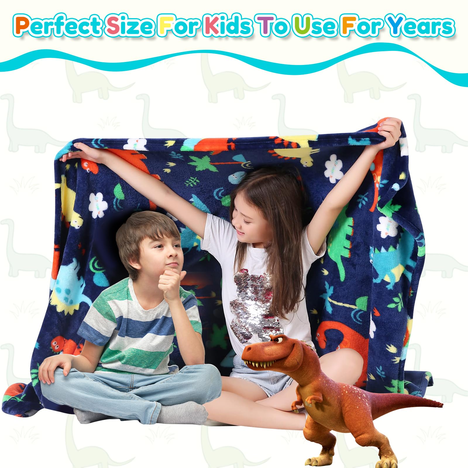 Edcooy Dinosaur Blanket for Boys Kids Throw Blanket for Boys and Girls Fluffy Cozy Dinosaur flannel Blanket with Vibrant Colors Cute Design - Image 4