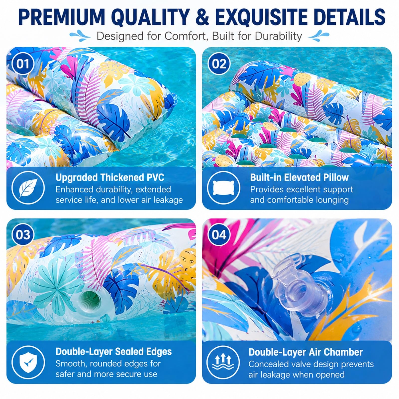 Lettino Gonfiabile Galleggiante per 2 Persone, Lettino Abbronzante per Piscina, Zattera Gonfiabile Resistente per Piscina, Spiaggia, Lago e Feste Estive