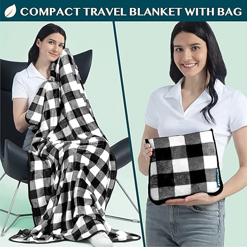 Miniatura 10 de PAVILIA Almohada de manta de viaje, manta suave de avión 2 en 1, manta de avión compacta plegable, almohada esencial para el vuelo, accesorios de