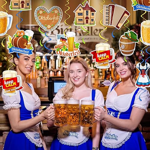 Miniatura 7 de 36 decoraciones de fiesta de Oktoberfest, espirales colgantes, decoraciones de fiesta de Oktoberfest, serpentinas colgantes de remolinos de cerveza