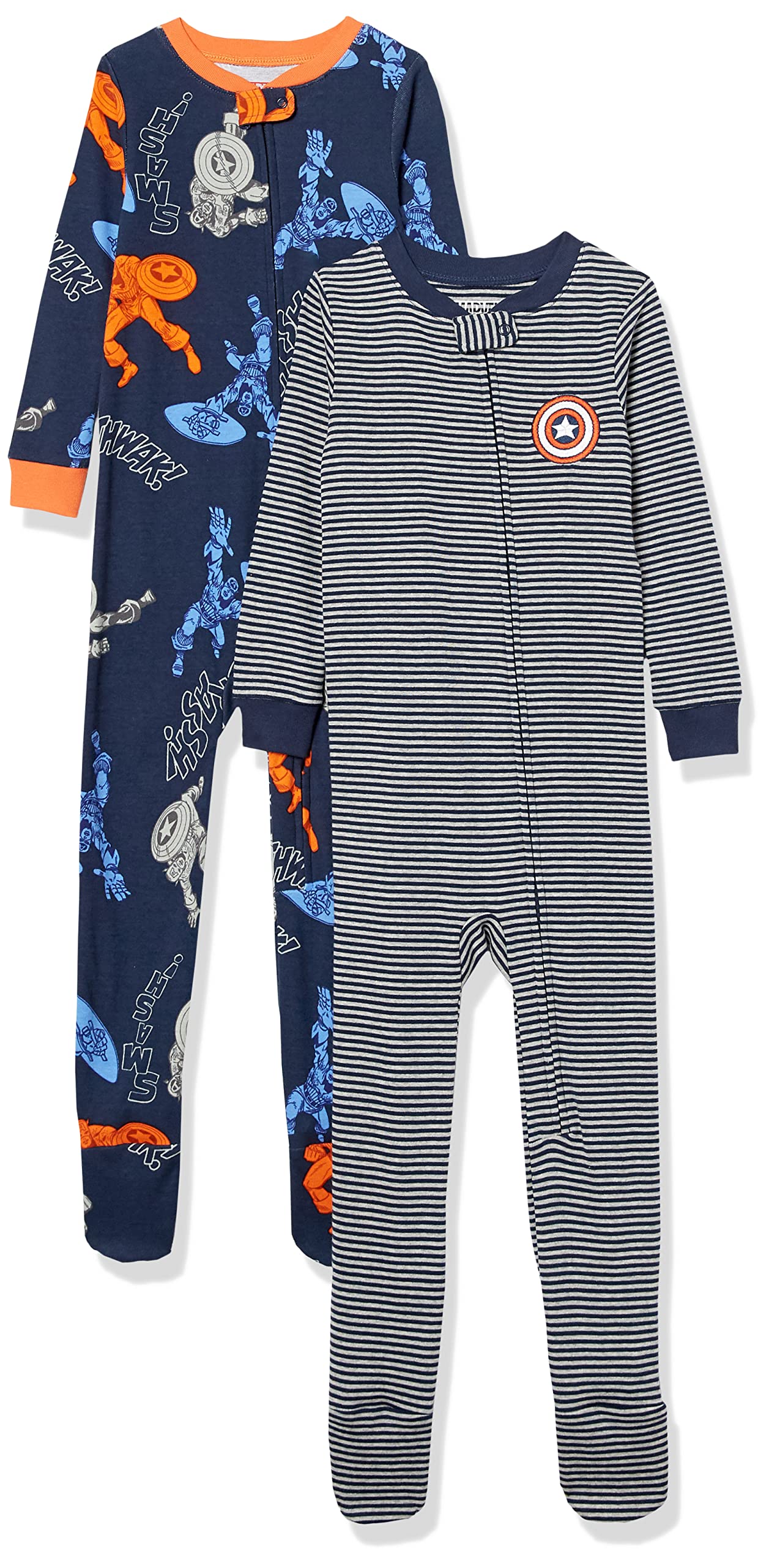 Amazon Essentials Disney | Marvel | Star Wars Unisex Babies' and Toddlers' Snug-Fit Cotton Footed Pajamas, Multipacks