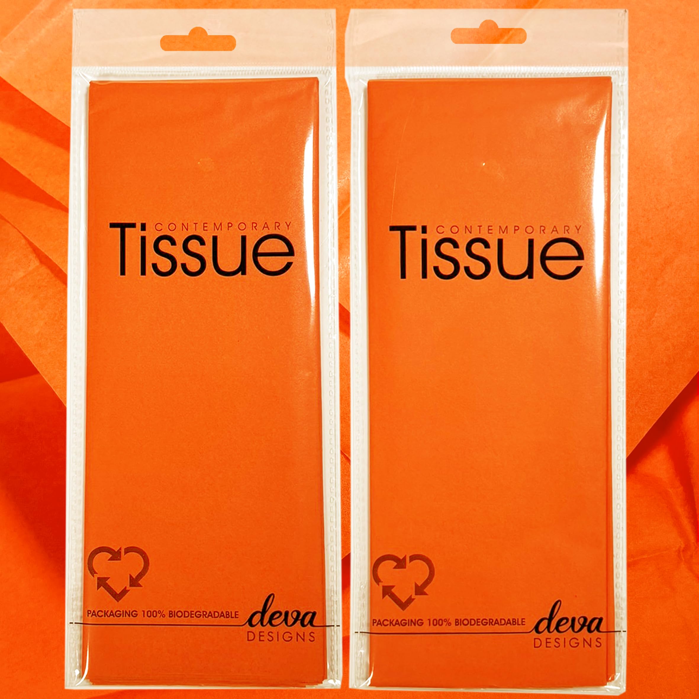 Deva Designs Orange Tissue | 8 Sheets Of Tissue Paper | 2 Packs, Each With 4 Sheets Premium Quality Tissue | Biodegradable Packaging | Each Sheet 50X70cm, Ideal For Gift Wrapping And Crafting