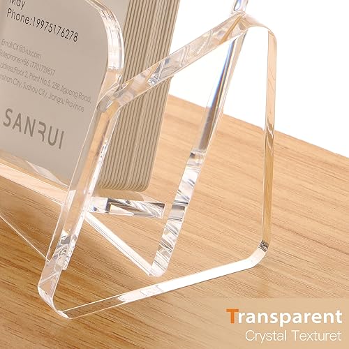 Miniatura 4 de SANRUI Soporte vertical transparente para tarjetas de visita para escritorio, soporte de acrílico para tarjetas de presentación, organizador de