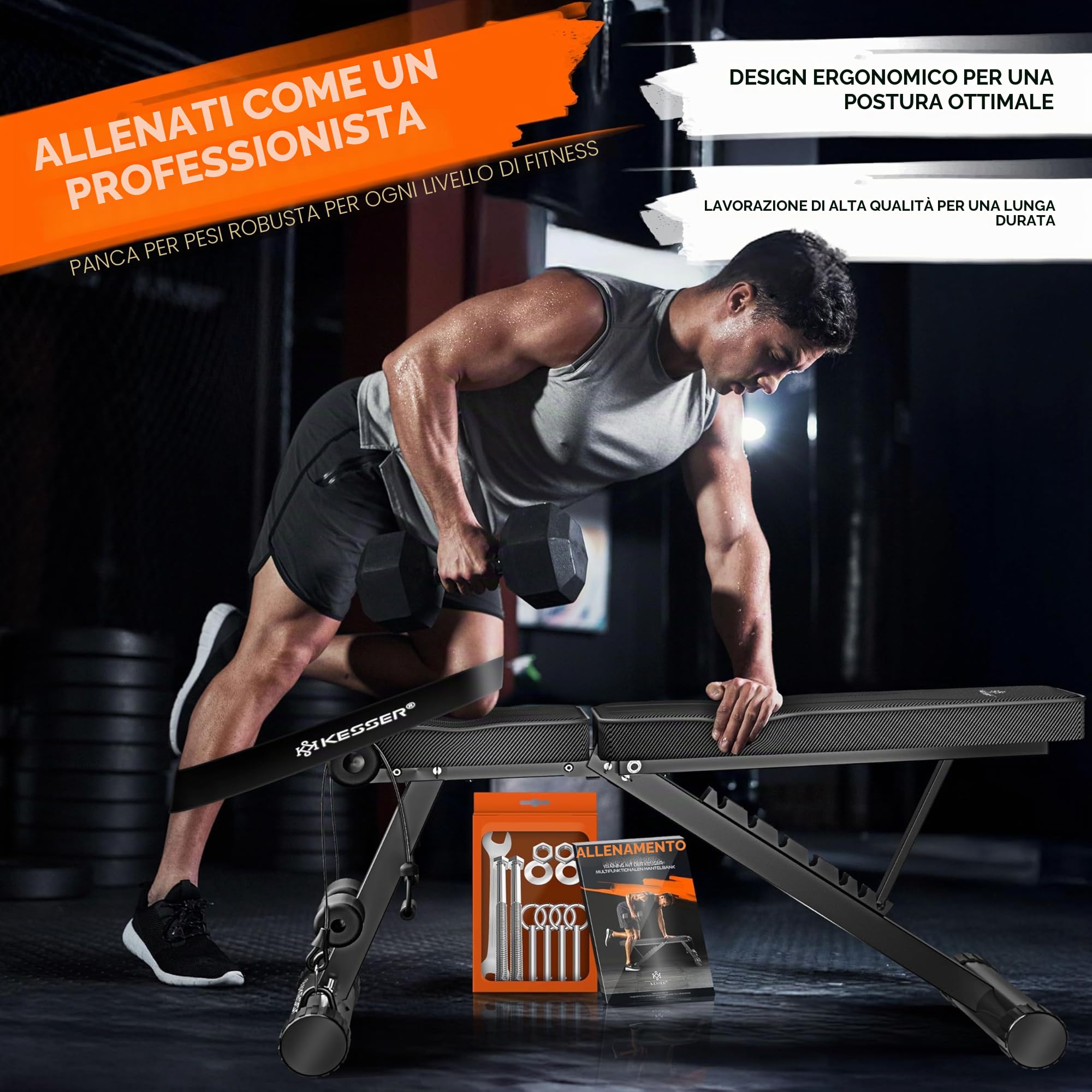 KESSER® Panca pieghevole multifunzione con schienale, portata 500 kg, per il fitness e l'allenamento