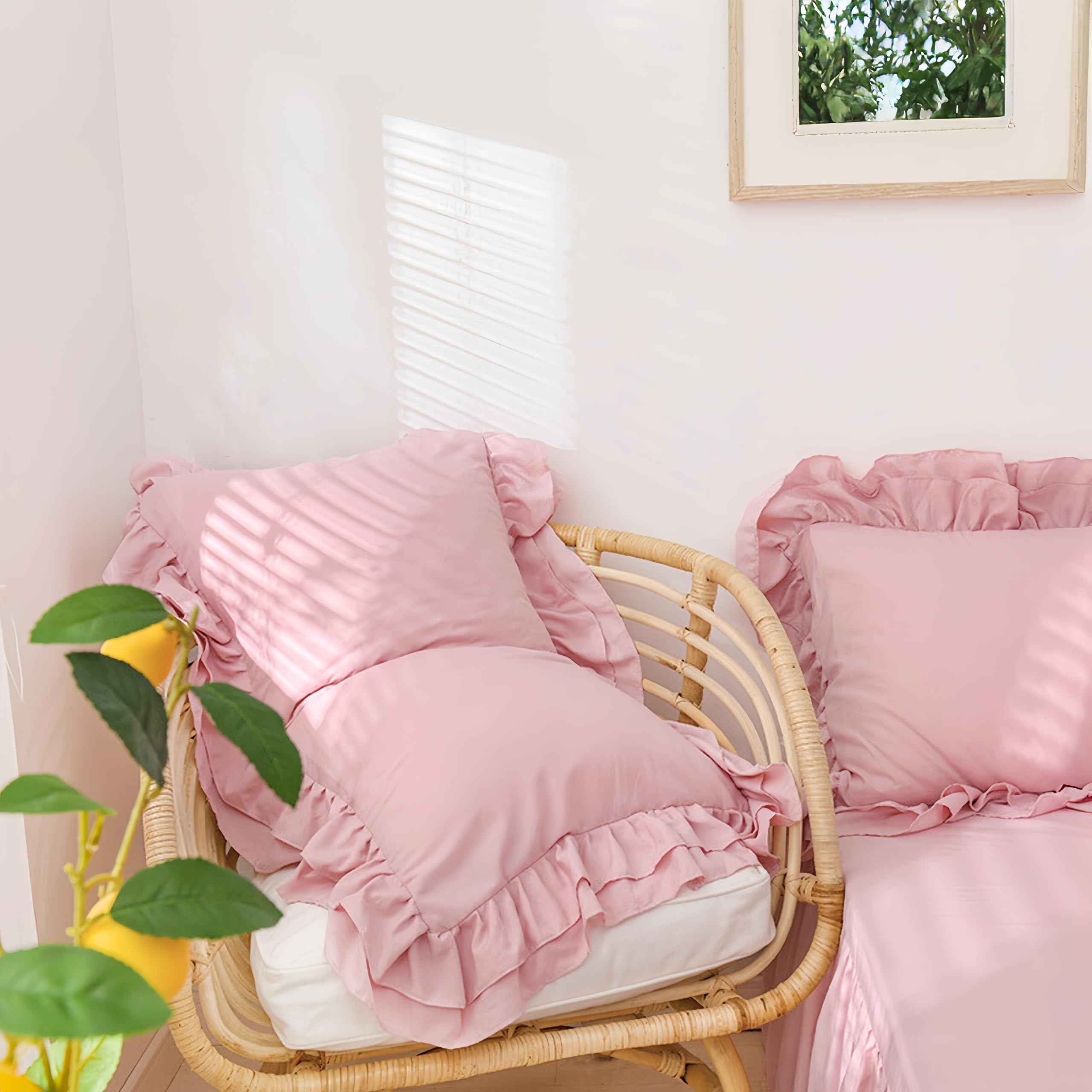 Romántico juego de ropa de cama beige con volantes, 4 piezas, 135 x 200 cm, funda de edredón acogedora con volantes, funda de edredón de microfibra gris pardo y 2 fundas de almohada de 80 x 80 cm