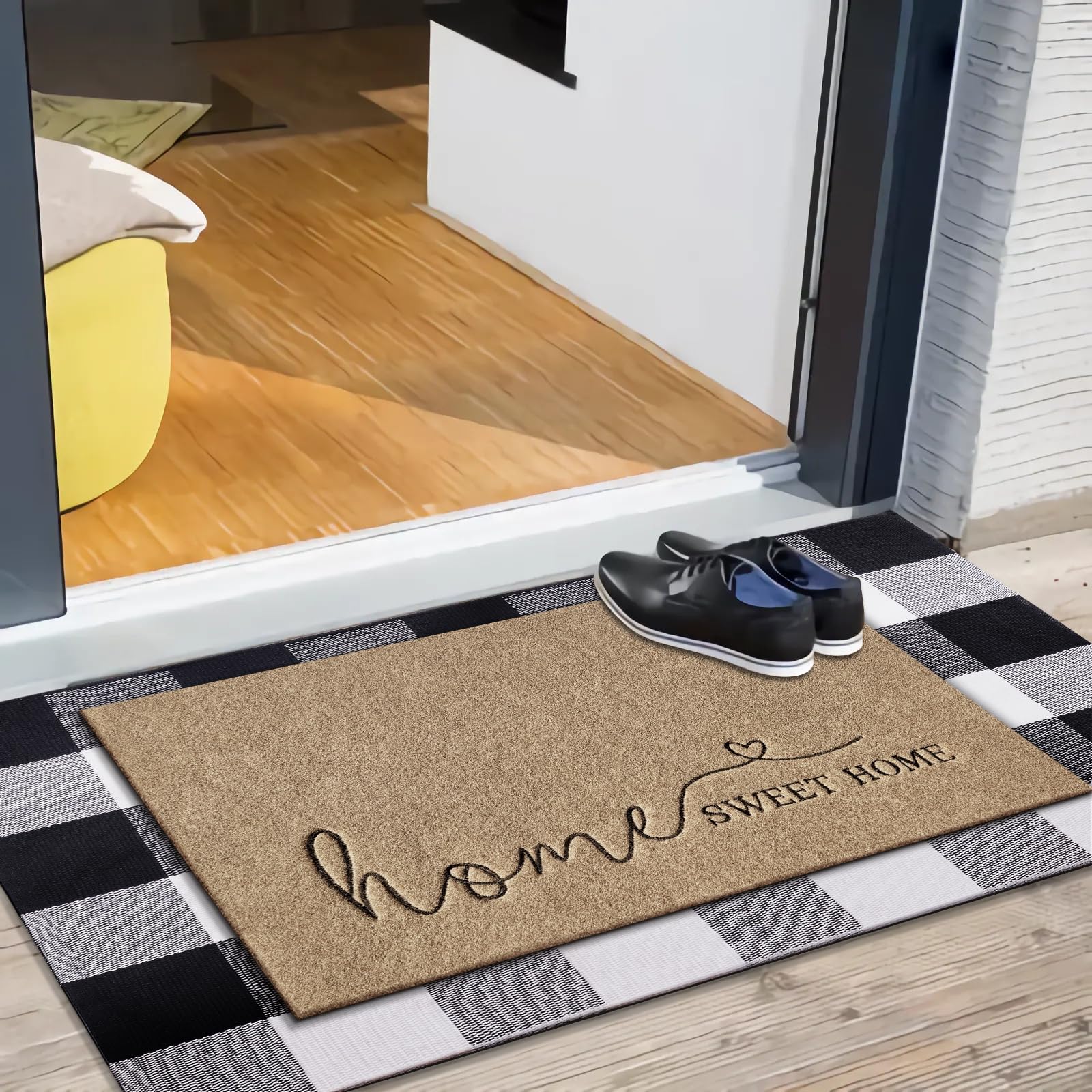 Lzuso Home Love Outdoor Door Mat Front Door Indoor Non-slip Doormat Durable Easy to Clean Floor Mat for Outside Entry,Yard,Garage,High Traffic Areas Hello 18"X28" - Image 4