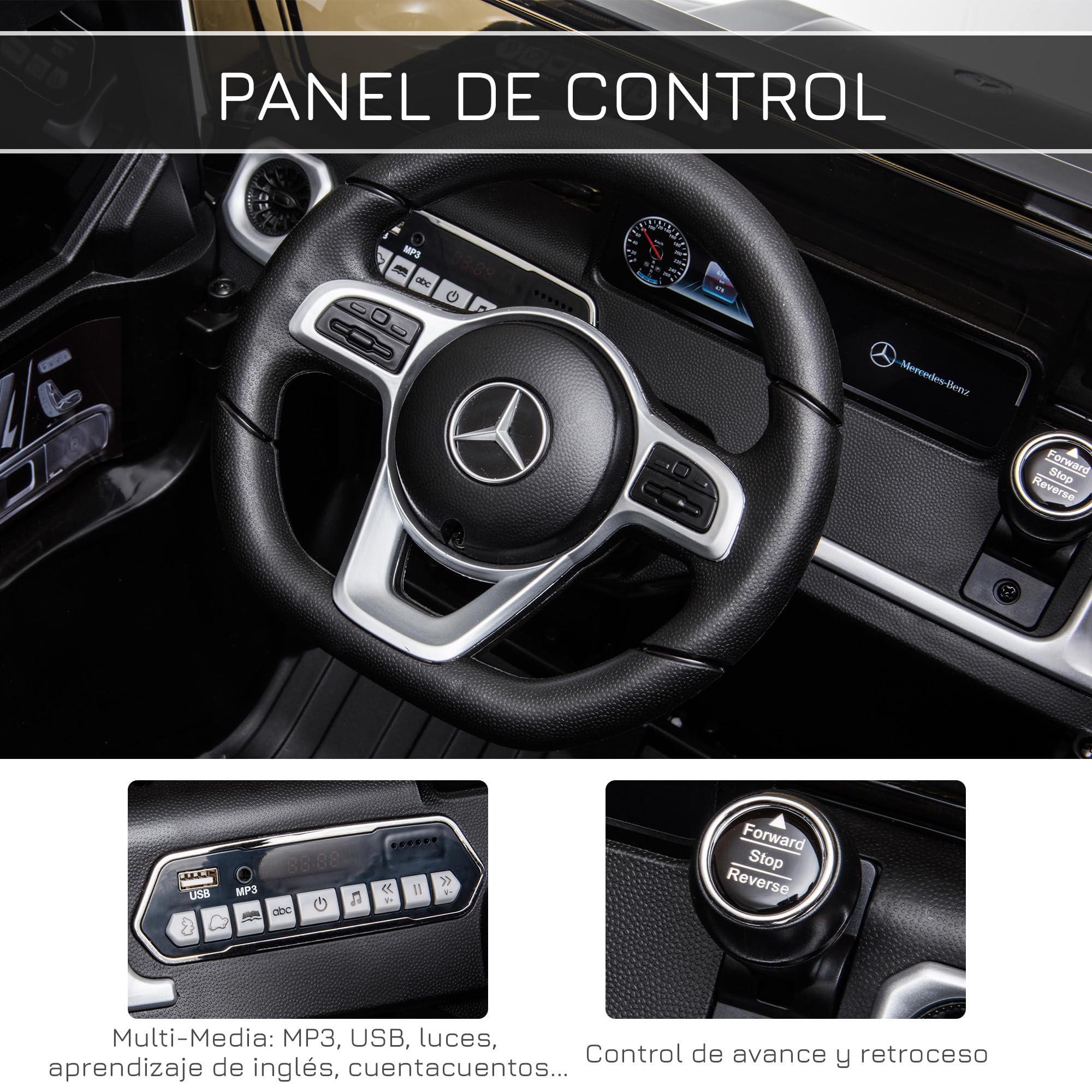 HOMCOM Coche Eléctrico para Niños de +3 Años Benz G500 Todoterreno de Batería 12 V Vehículo Eléctrico con Control Remoto Música Bocina Velocidad 3-5 km/h Carga 30 kg Negro