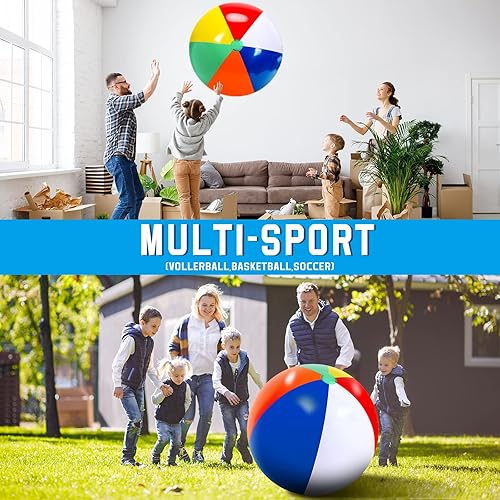 Miniatura 3 de Pelotas de playa de arco iris gigantes de 27 pulgadas inflables grandes para piscina, juguetes inflables de piscina para juegos de agua de verano