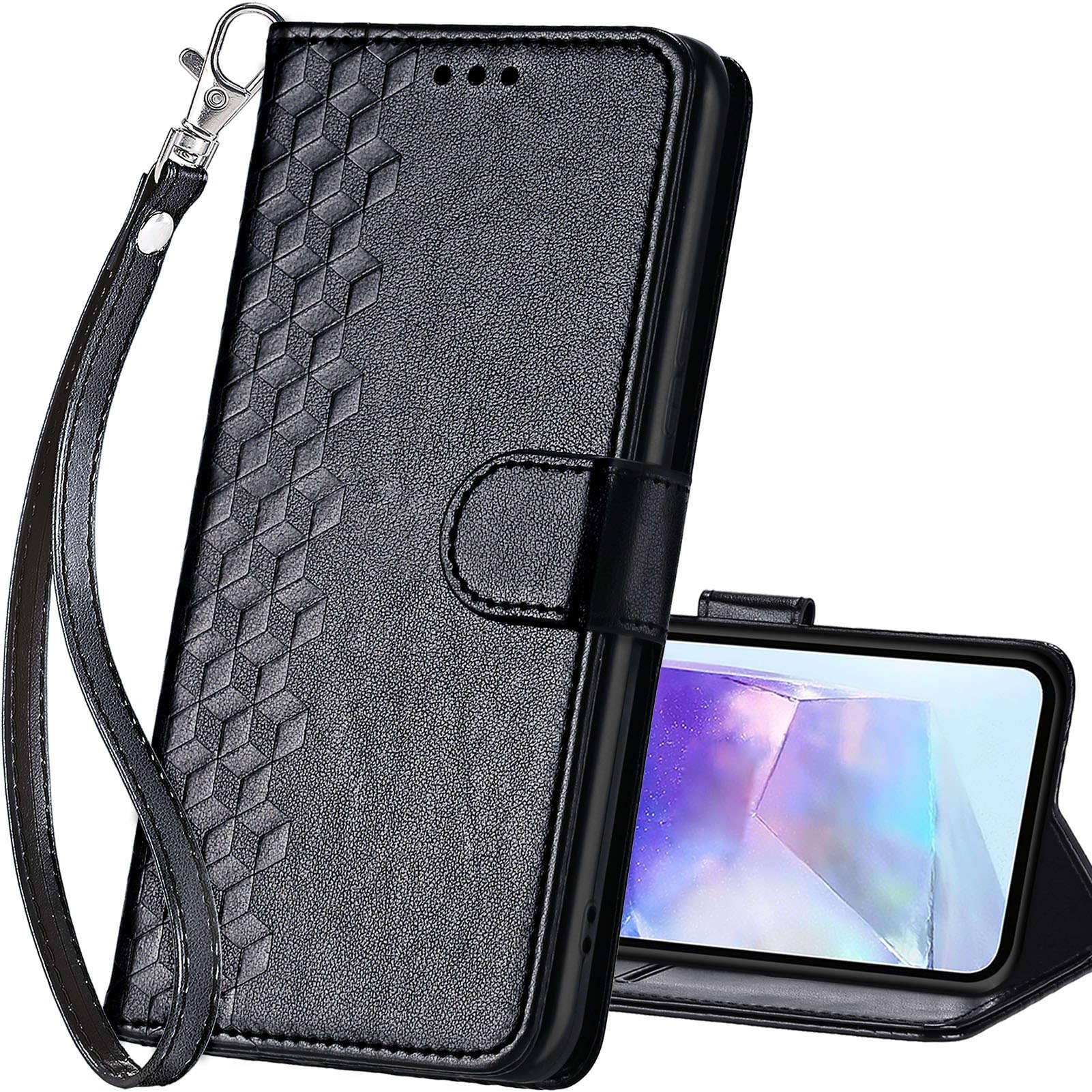 for Samsung Galaxy A55 5G Wallet case, Flip Folio Cover with Stand Feature for Women Men, PU Leather Phone Case Fit for Samsung Galaxy A55 5G [Black-Cube]