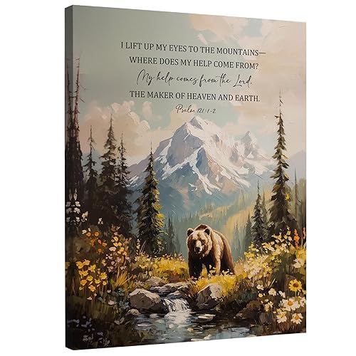 DIENADFX Christian Bear Woodland Canvas Wall Art Decor, Psalm 121