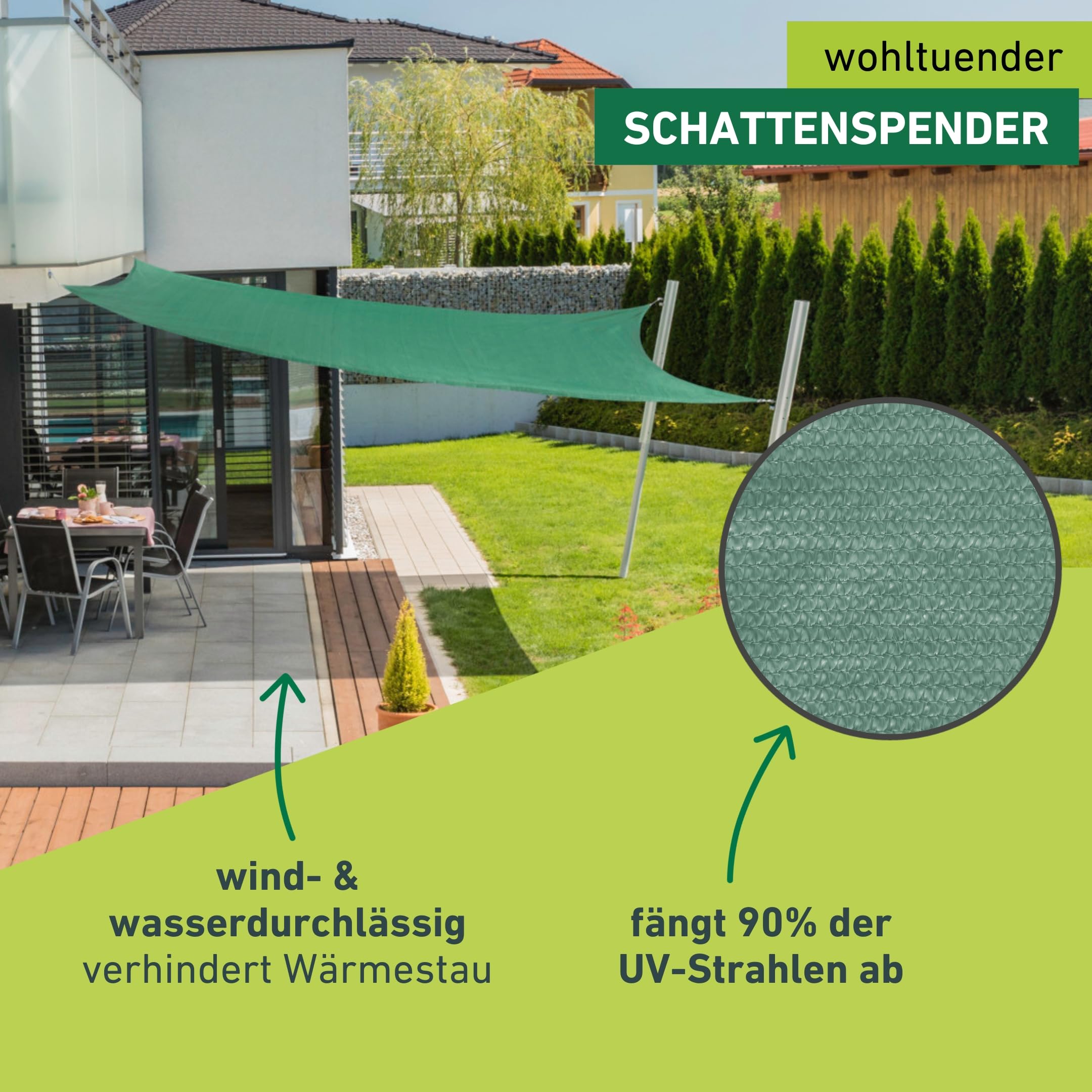 Windhager Sonnensegel Capri Quadrat 4 x 4 m (gleichschenkelig), Sonnenschutz für Garten & Terrasse, UV- und witterungsbeständig, Olive Baby