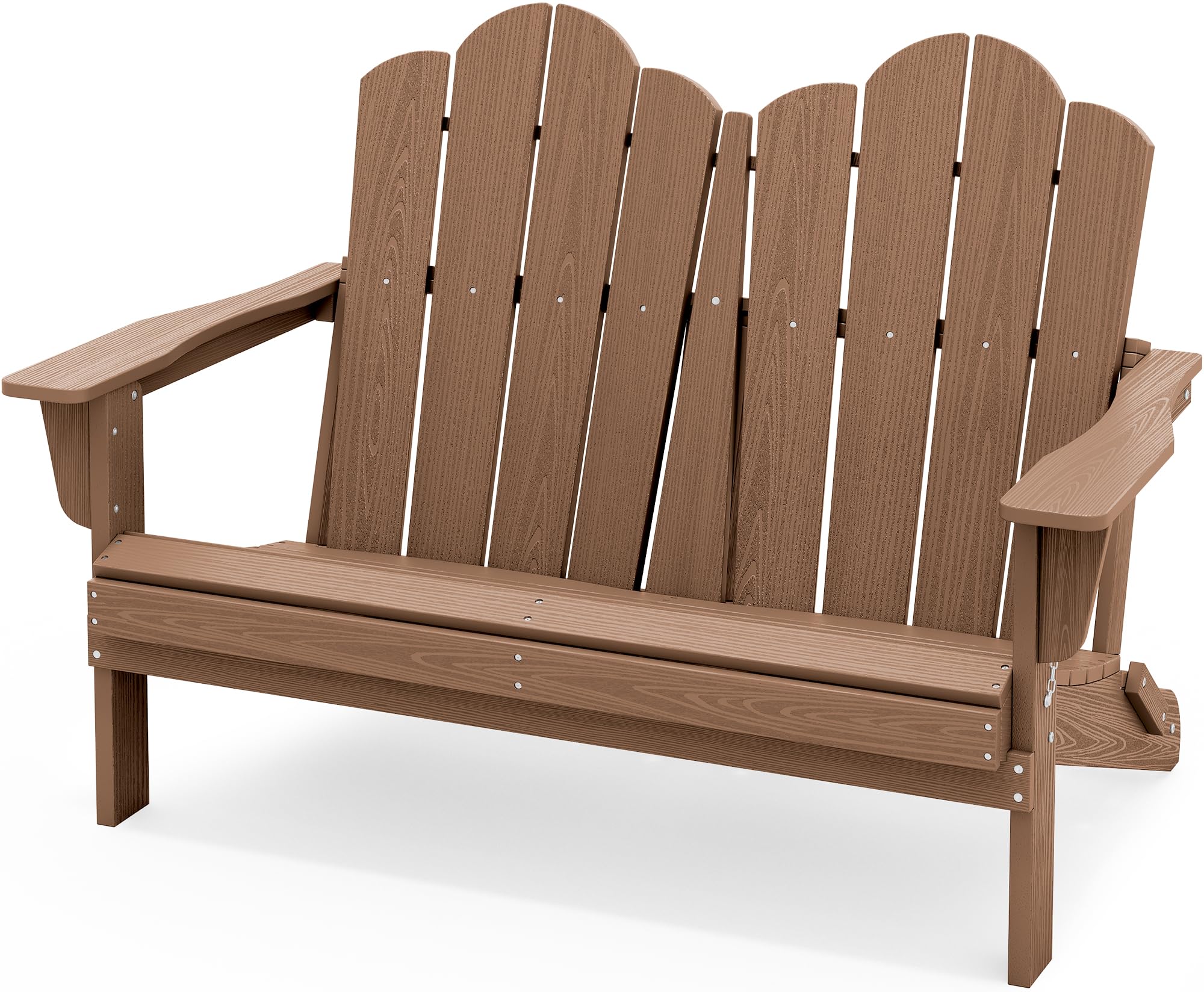 SERWALL Folding Adirondack Bench, HDPE Outdoor Bench, 660lbs Cap, Brown