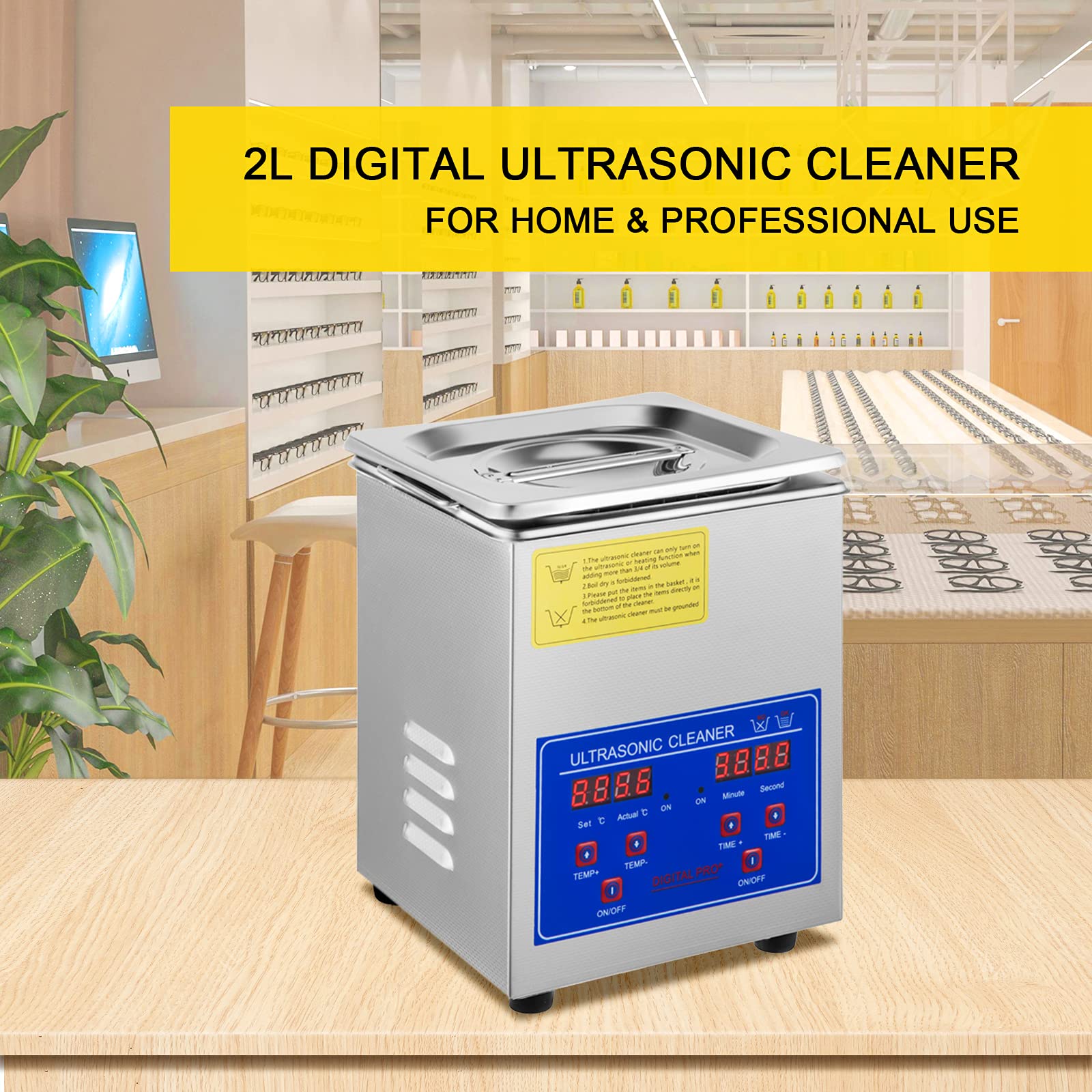 Moh Limpiador Ultrasónico 2L, 60W Limpiador Ultrasónico Profesional de Acero Inoxidable, Máquina de Limpieza Ultrasónica Potente Frecuencia de 40 kHz con Pantalla LED para Joyas, Reloj, Gafas