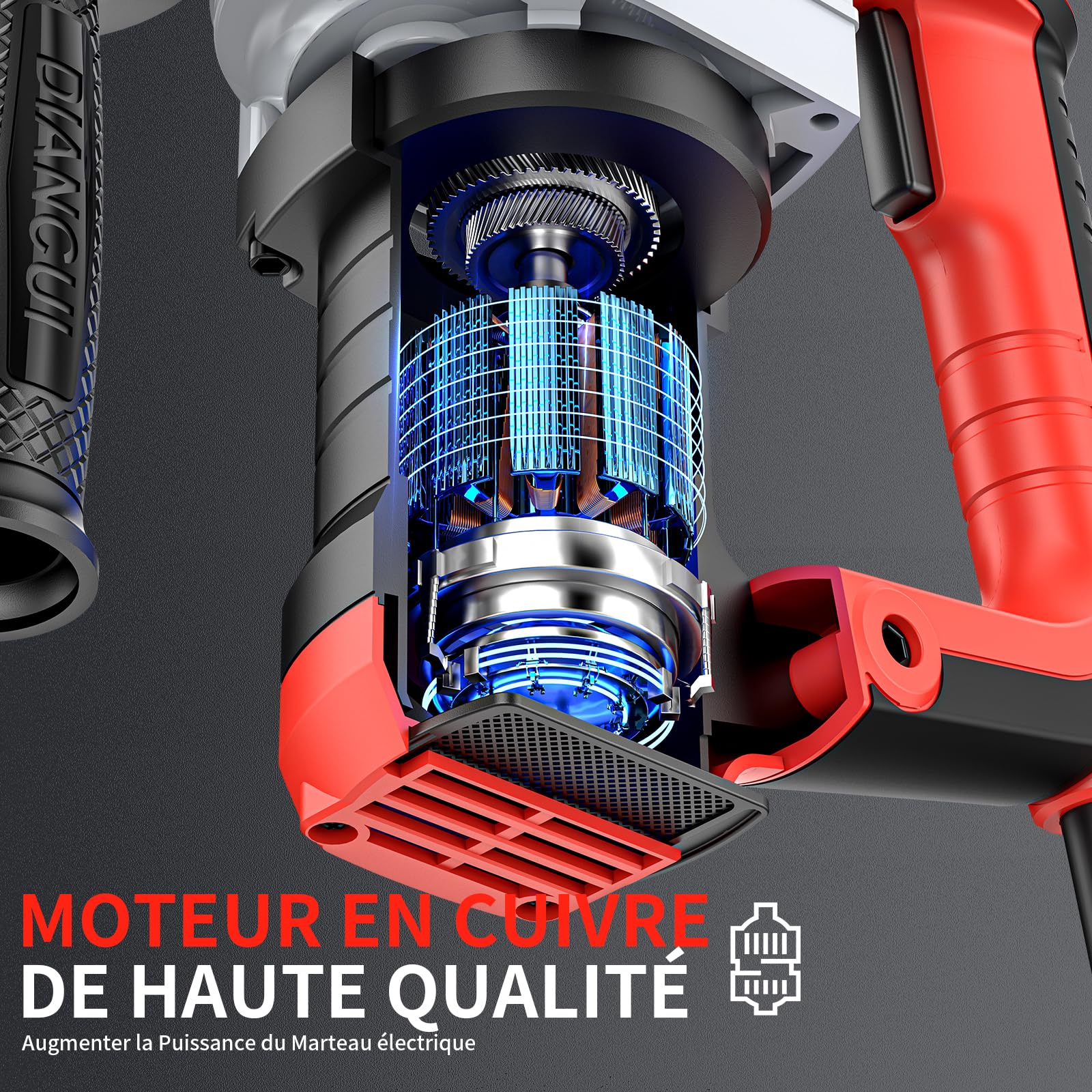 Marteau Perforateur 1500W, SDS-Plus et Rond, 4 Fonction/Perçage, Perçage au Marteau, Réglage de la Position du Burin, Burinage, avec Technologie D'amortissement des Vibration, 4400BPM, 920R/Min