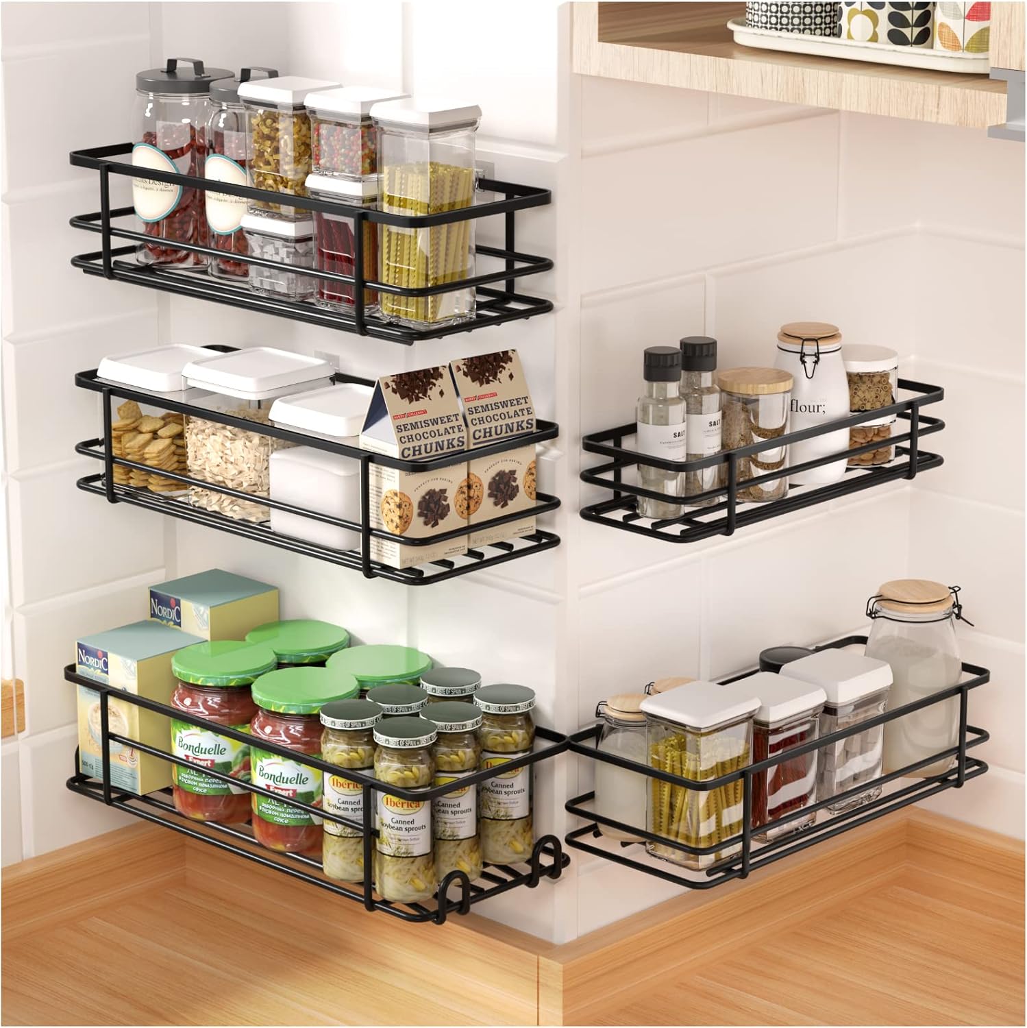 Spice Rack Organizer, 5 Pack Spice Organizer, Hanging Black