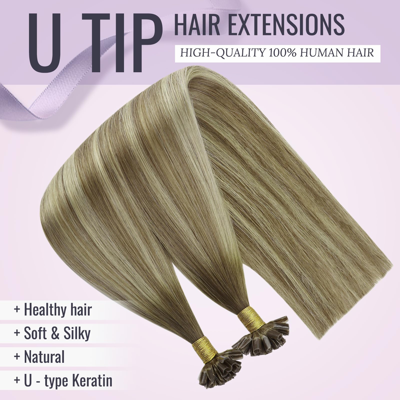 Fshine Capelli Veri Extension Cheratina 50g 50CM Balayage Marrone Chiaro Highlights Ash Blonde Lisci Brasiliani Capelli Color 2 Extension 1g/ciocca U-Tip Remy Extension Capelli Veri