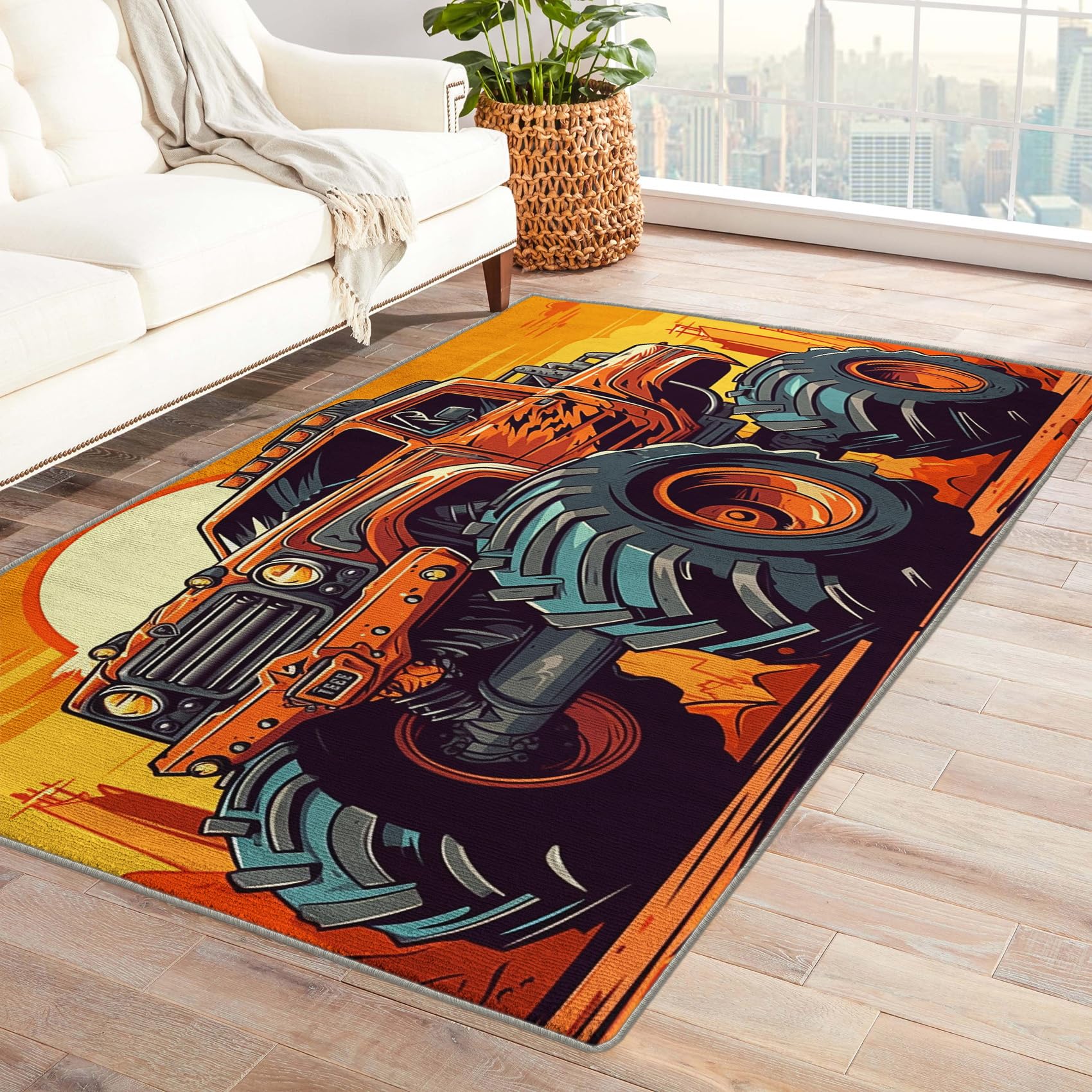 Monster Truck Rug & Home Decor - 2x3 Rug, Boys Rugs for Entryway Living Room Bedroom, Kids Carpet, Washable Non Slip Soft Low Pile Indoor Door Mat & Room Decor