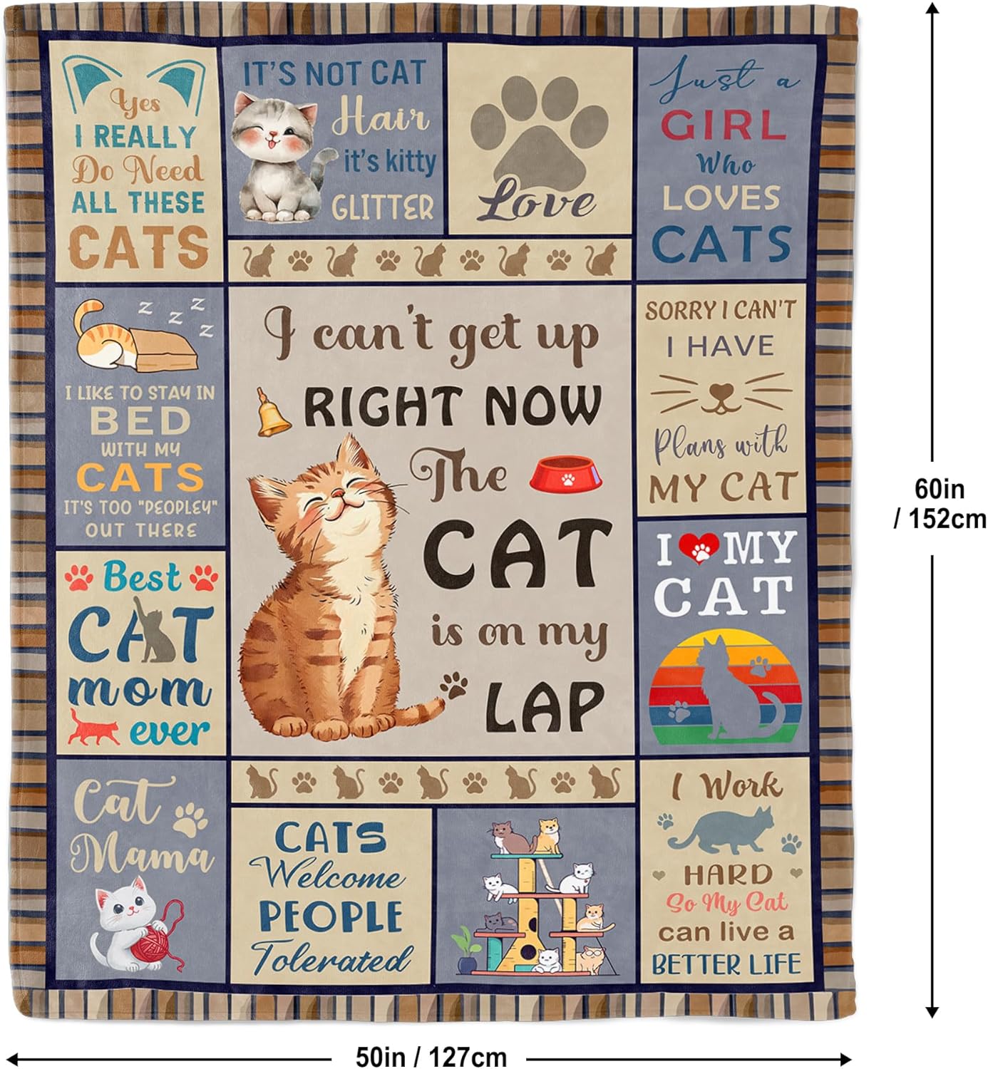 Cat Lover Gifts for Women, Cat Mom/Lady Gifts, Cats Presents for Women for Birthday, Blanket with Cats on It, Soft Throw Blanket 50"x60" - Image 6