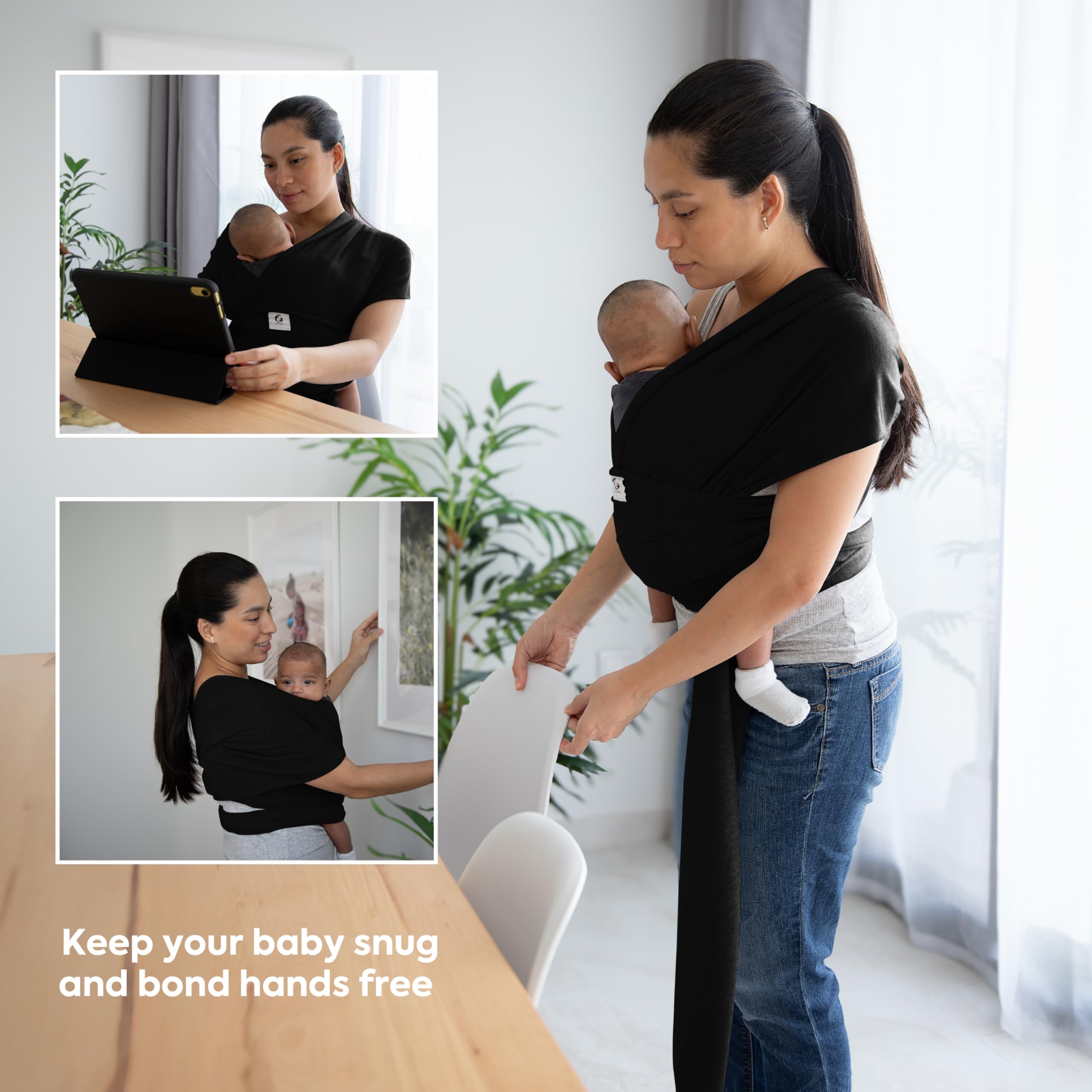 ELDOMA Black Baby Wrap Carrier - Lightweight, Breathable Baby Sling, Hands Free Baby Carrier Sling, Baby Carriers from Newborn to Toddler, (7-35 lbs / 3-15kg) — view 6