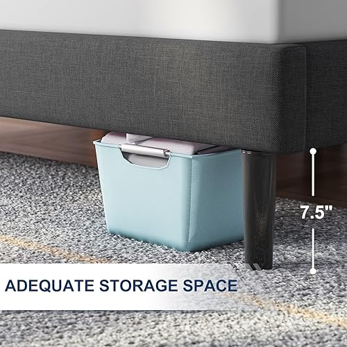 Miniatura 5 de Molblly Base de cama de plataforma con cabecera capitoné camas tapizadas de tamaño matrimonial para soporte de listones de madera base de colchón no