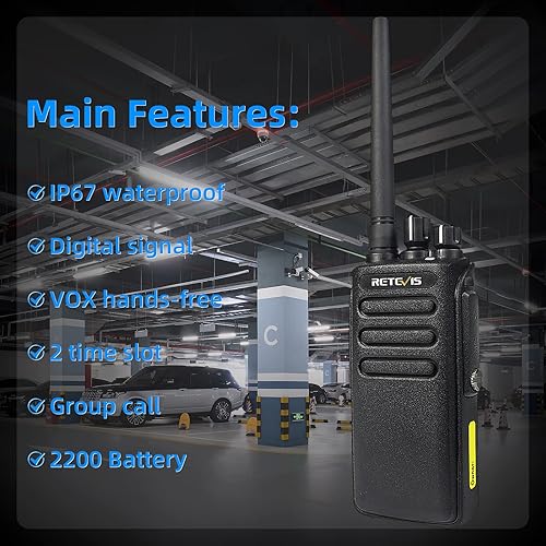 Miniatura 5 de Retevis Radios DMR impermeables RT81, IP67, Walkie Talkies con micrófono, llamada grupal, 2200 mAh, radio bidireccional de largo alcance para