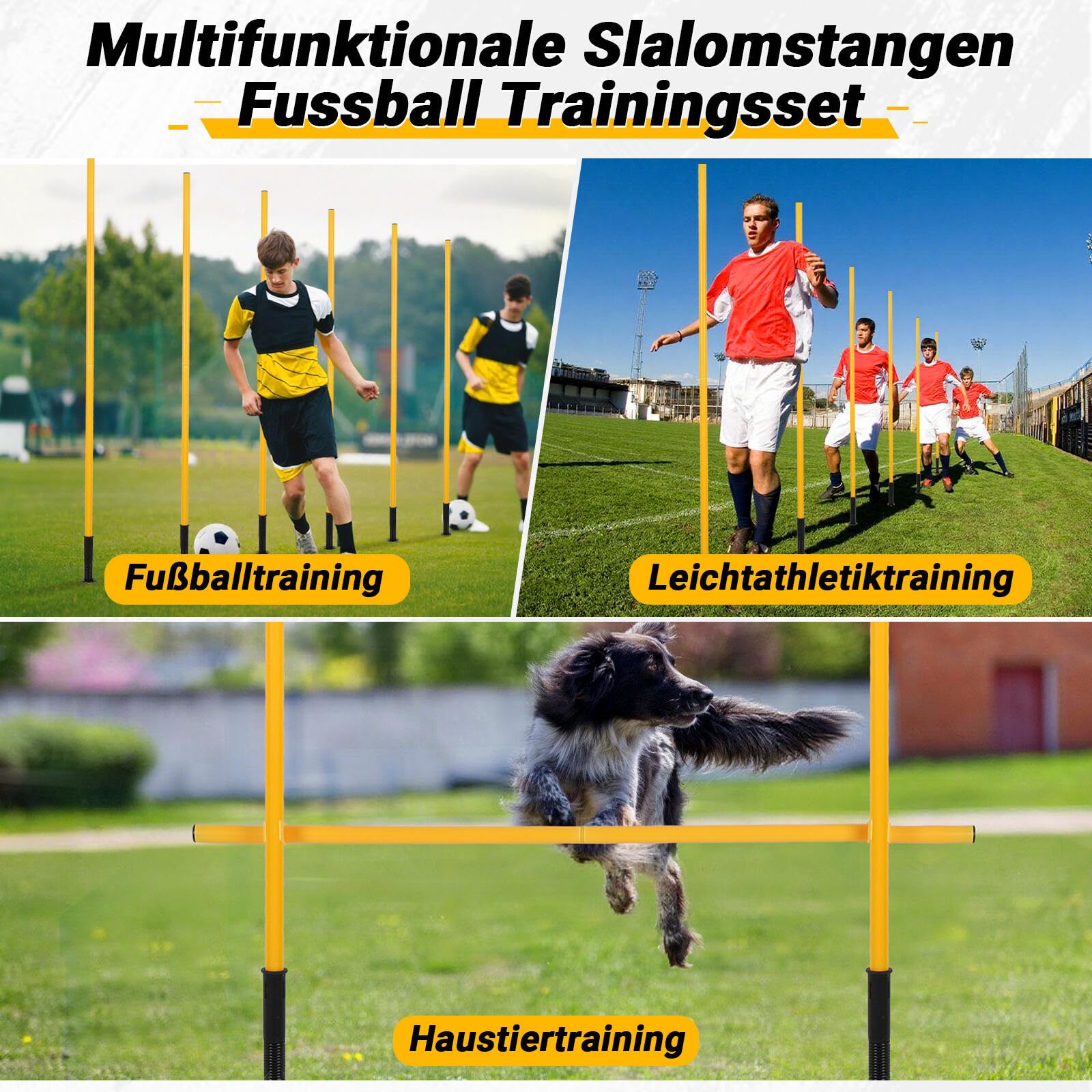 Slalomstangen Fussball Set, Slalom Stangen mit Feder, Slalom Poles 6, Sprunghafte Agilität Stangen, Fussball trainingszubehör für Koordinationstraining, Hundesport