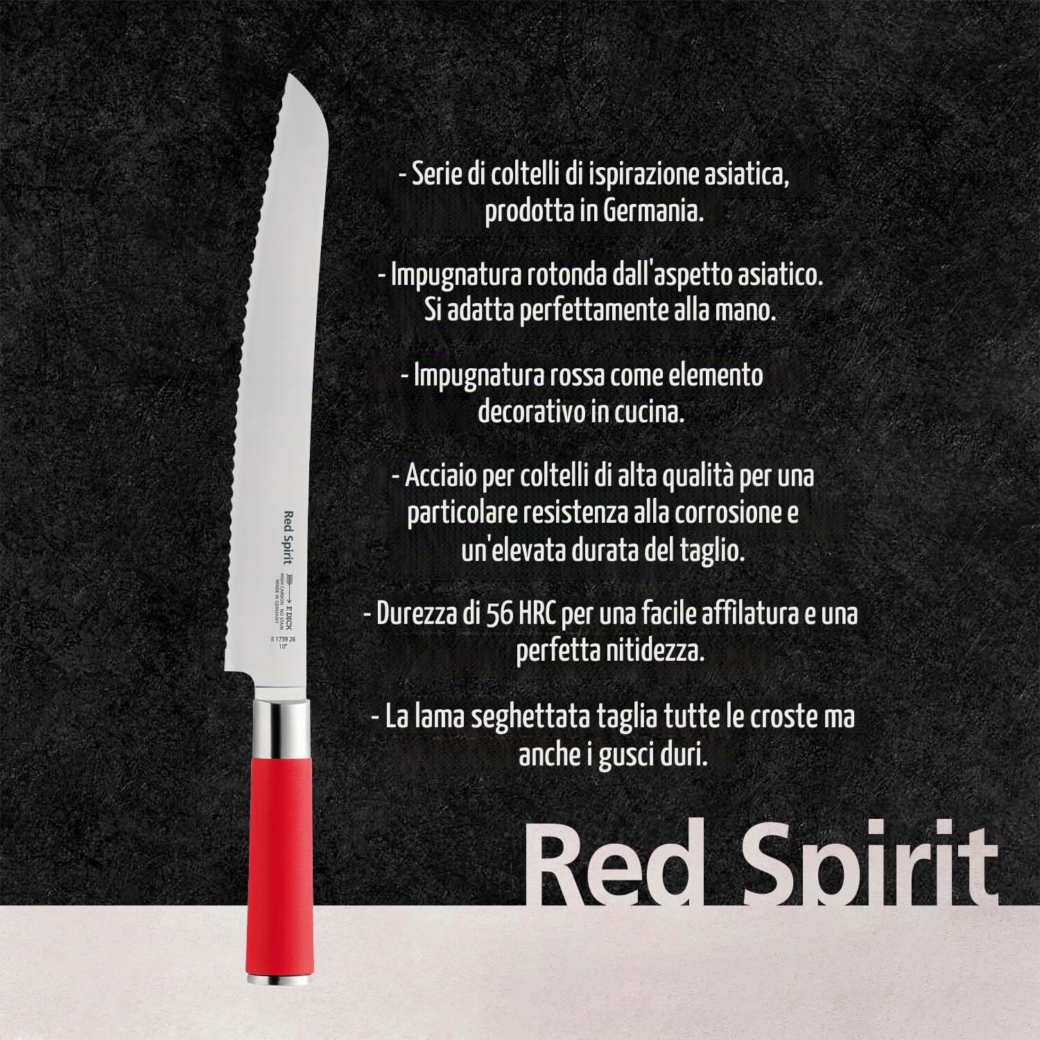 F.DICK Coltello pane, Red Spirit (lama 26 cm di acciaio inox X55CrMo14, seghettato) 8173926