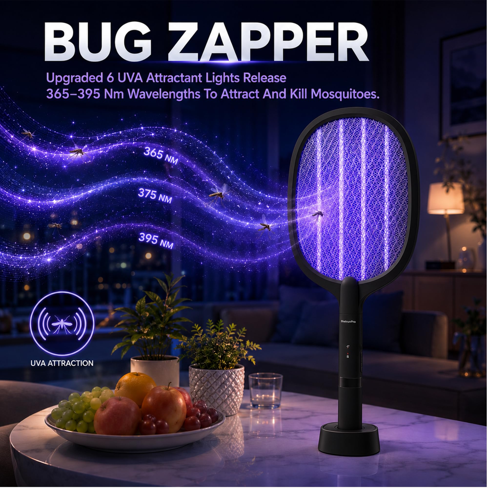 Matamoscas eléctrica (paquete de 2) raqueta matamoscas eléctrica recargable por USB-C, portátil, inalámbrica, para matar mosquitos, avispas, mosquitos, moscas, insectos, con soporte