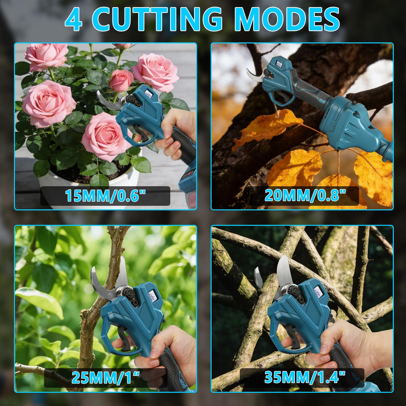 Roadtime 2 en 1 Podadora telescópica Eléctrica para Makita 18V(sin batería) | extensible Tijeras de jardín pantalla LCD, 35mm diámetro corte, alcance total 4.2m, ramas, jardinería profesional