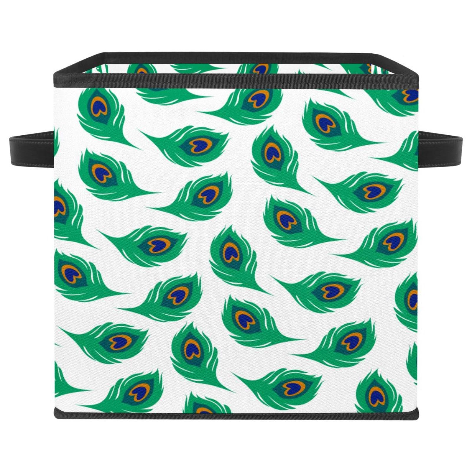 Boîte de rangement pliable en tissu motif paon vert cube organisateur