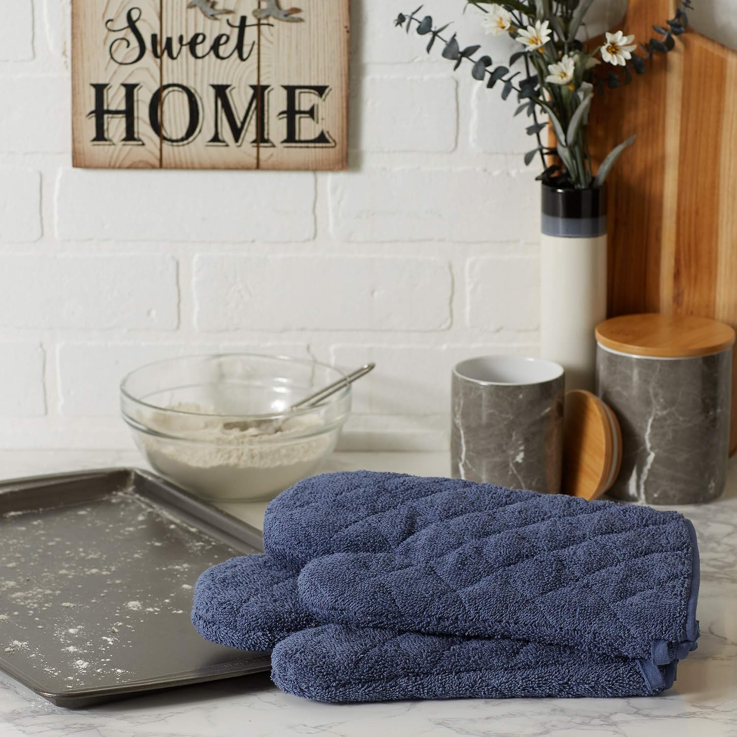 DII Basic Terry Collection 100% Cotton Quilted, Oven Mitt, French Blue, 2 Piece image 4
