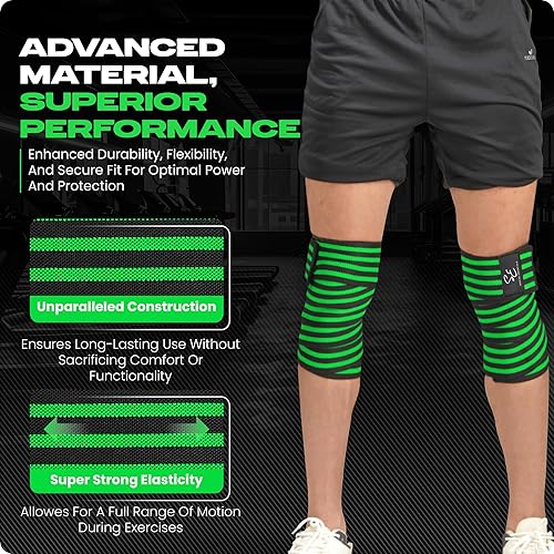 Miniatura 34 de Special Essentials Rodilleras para levantamiento de pesas con correa (paquete de 2) – 72 pulgadas de soporte flexible para hombres y mujeres